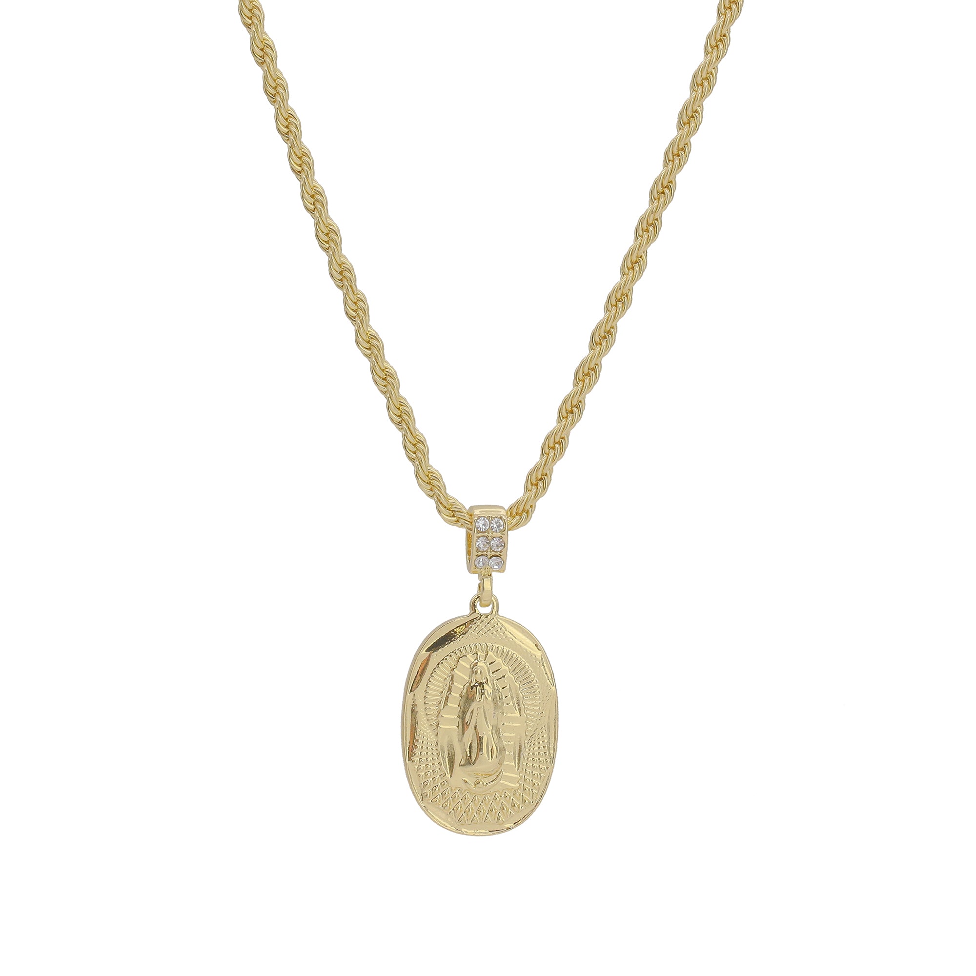 Plain Guadalupe Oval Pendant Rope Chain Men's Hip Hop 18k Jewelry Necklace Choker