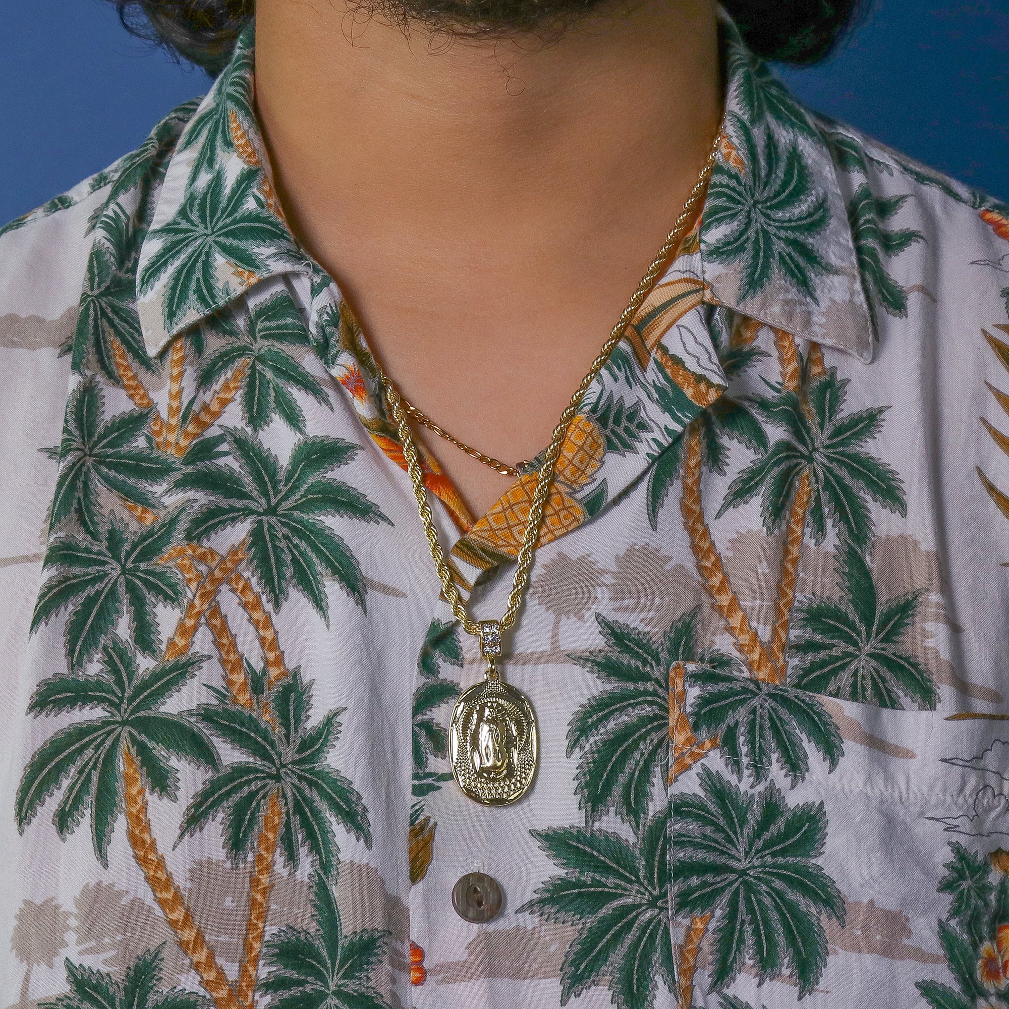 Plain Guadalupe Oval Pendant Rope Chain Men's Hip Hop 18k Jewelry Necklace Choker