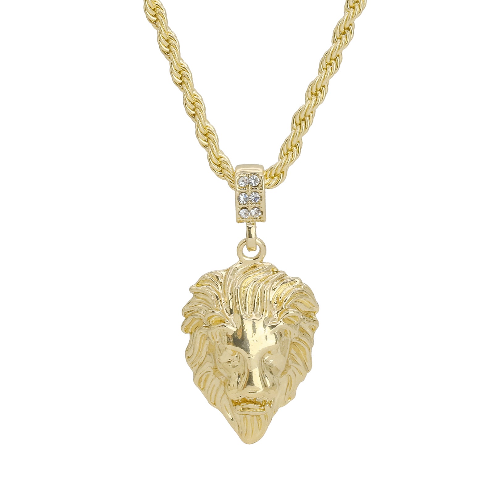 Plain Lion Face Pendant 24" Rope Chain Hip Hop 18k Jewelry