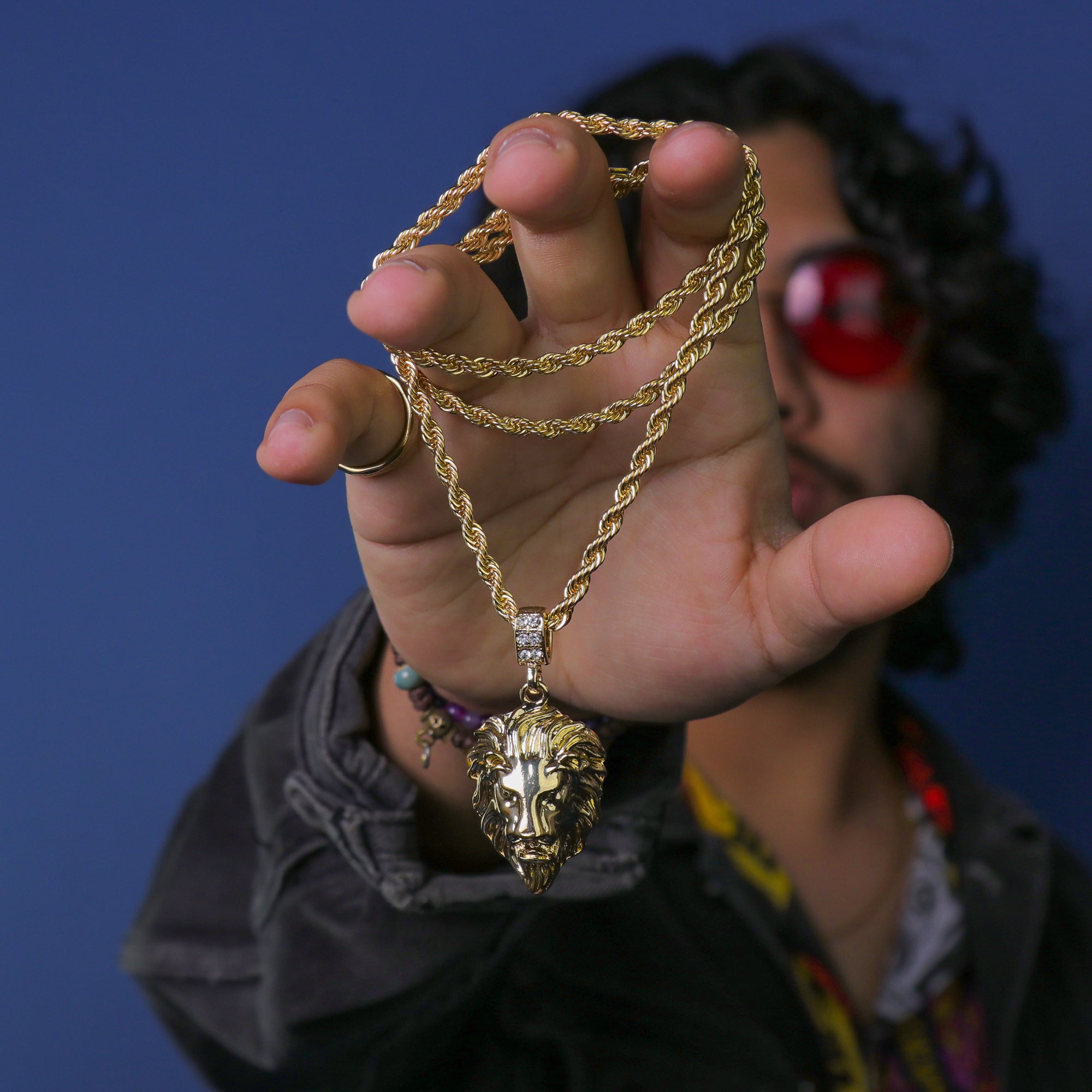 Plain Lion Face Pendant 24" Rope Chain Hip Hop 18k Jewelry