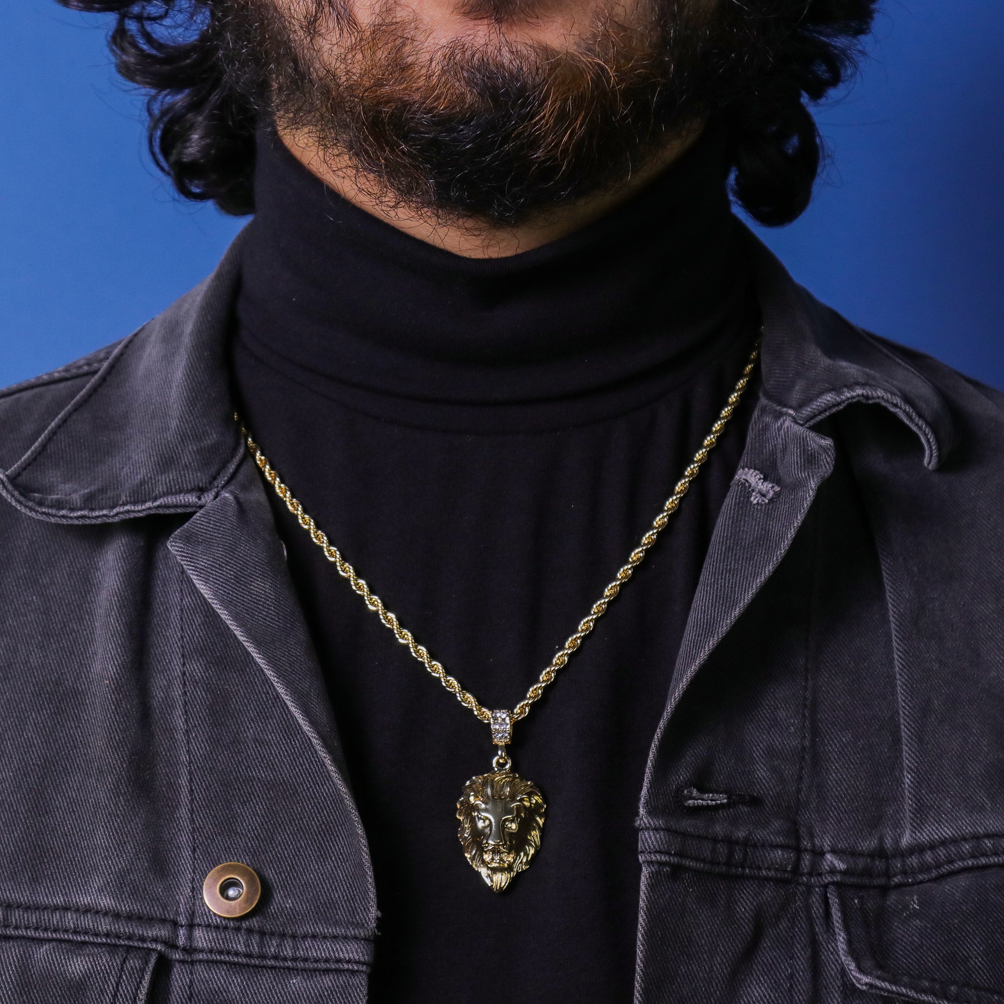 Plain Lion Face Pendant 24" Rope Chain Hip Hop 18k Jewelry