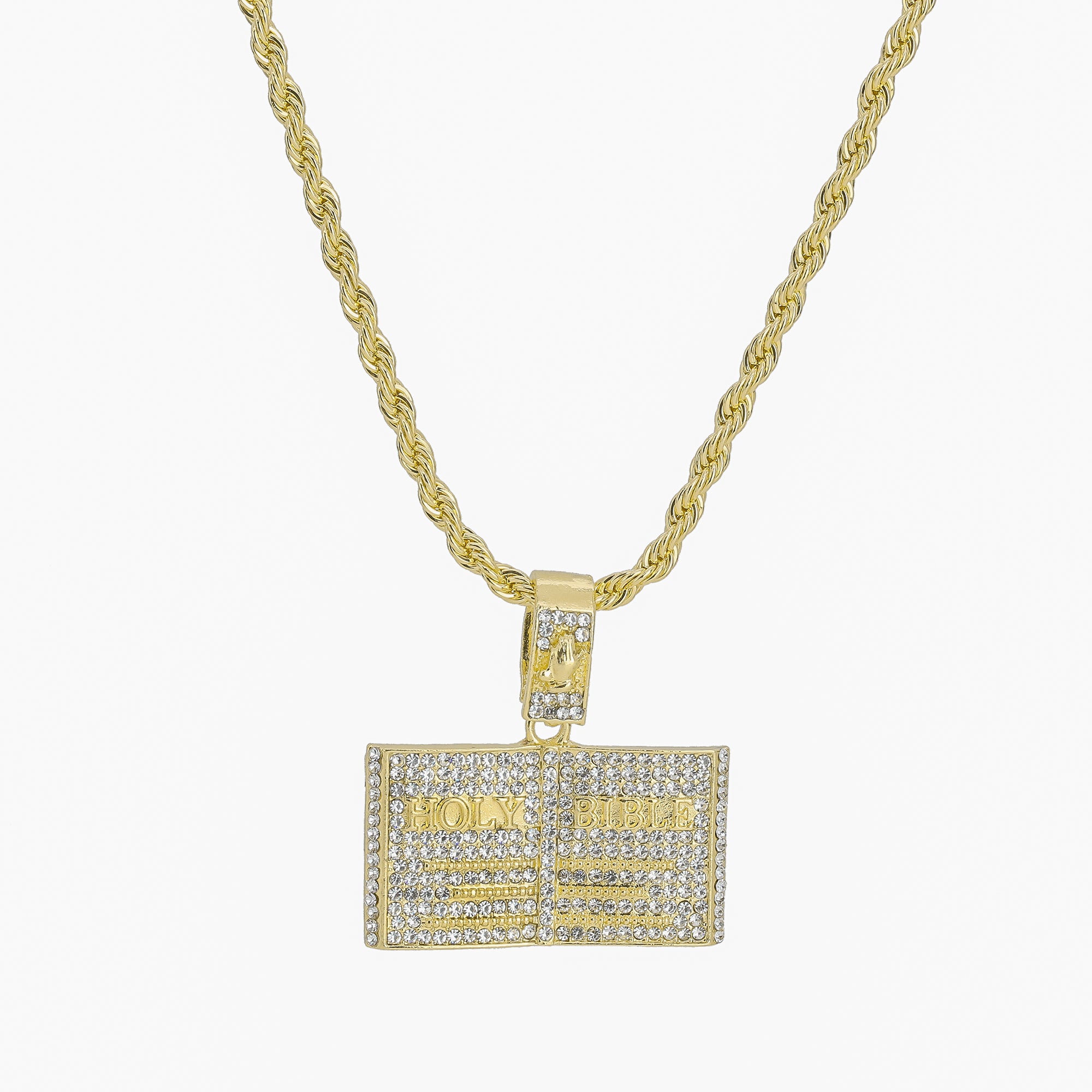 Holy Bible Pendant Rope Chain Men's Hip Hop 18k Cz Jewelry Necklace Choker