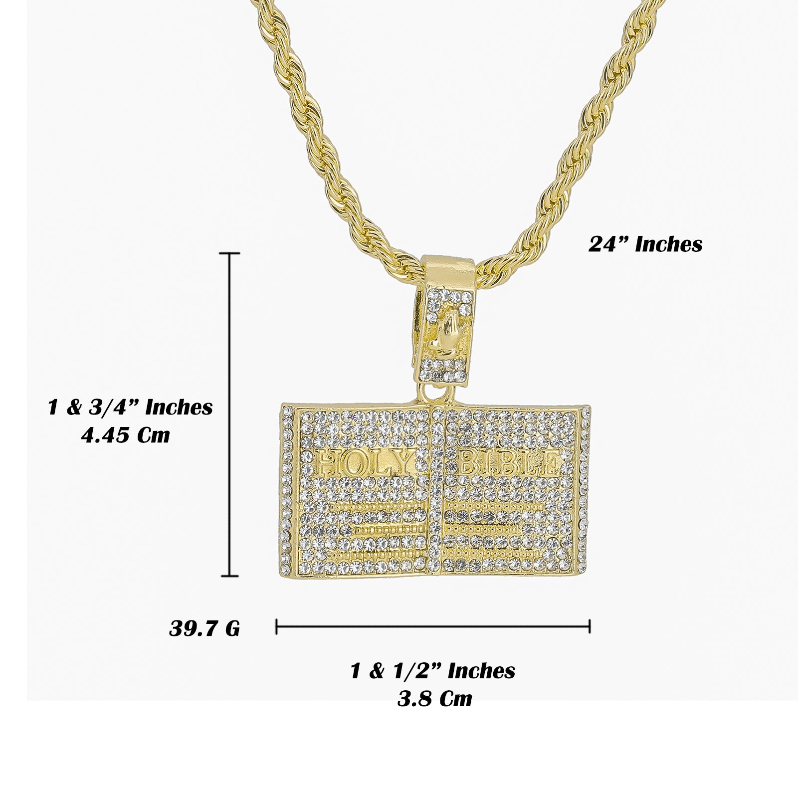 Holy Bible Pendant Rope Chain Men's Hip Hop 18k Cz Jewelry Necklace Choker