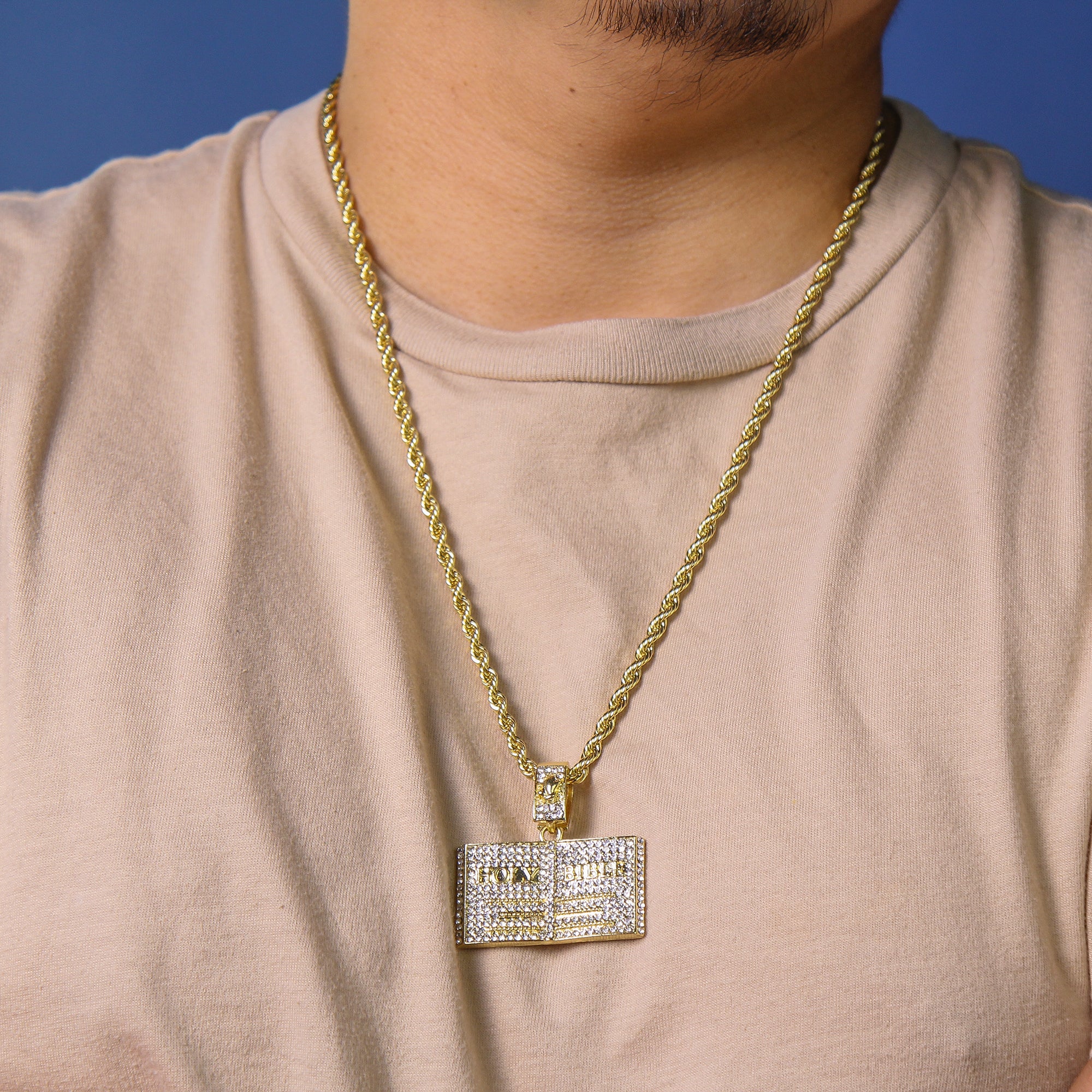 Holy Bible Pendant Rope Chain Men's Hip Hop 18k Cz Jewelry Necklace Choker