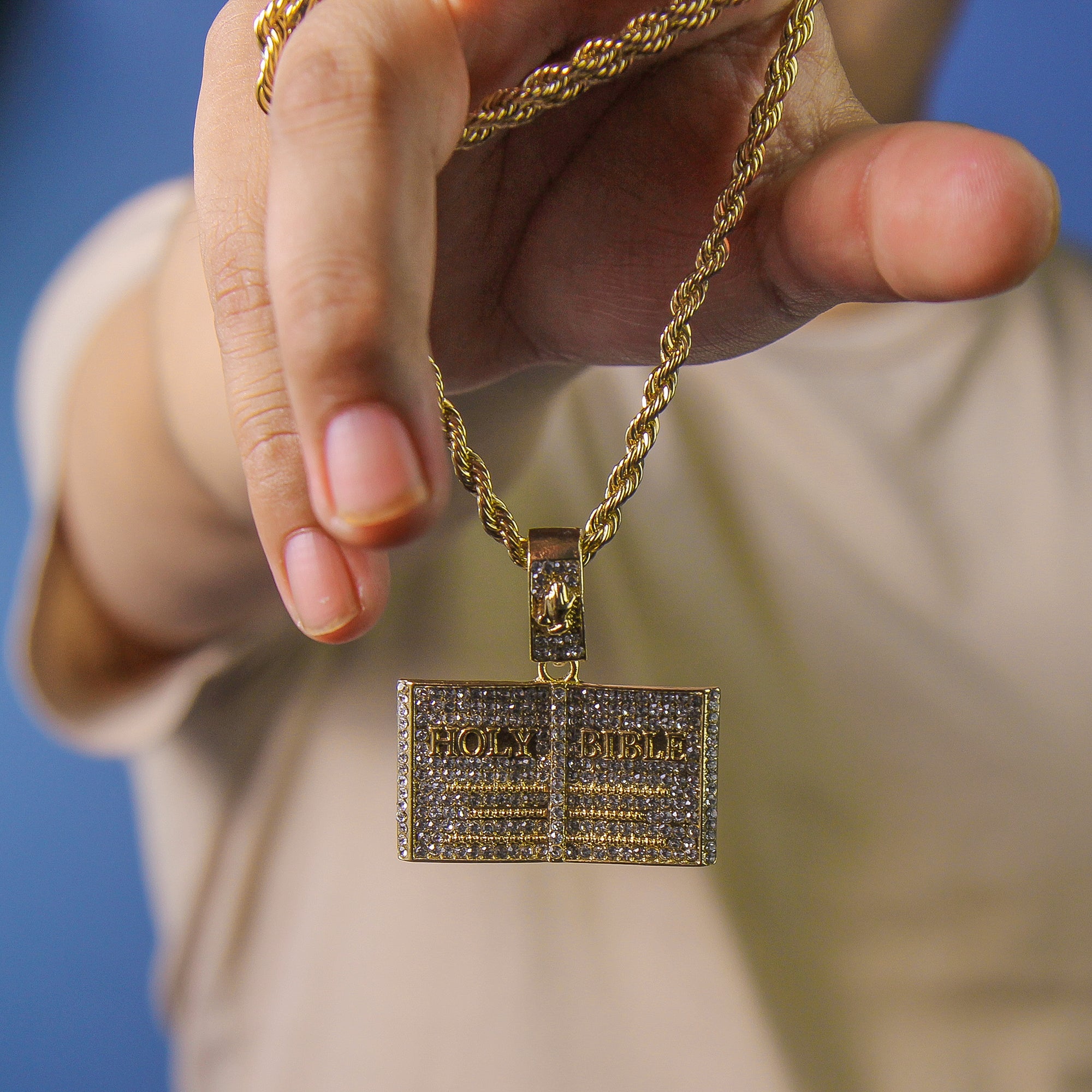 Holy Bible Pendant Rope Chain Men's Hip Hop 18k Cz Jewelry Necklace Choker