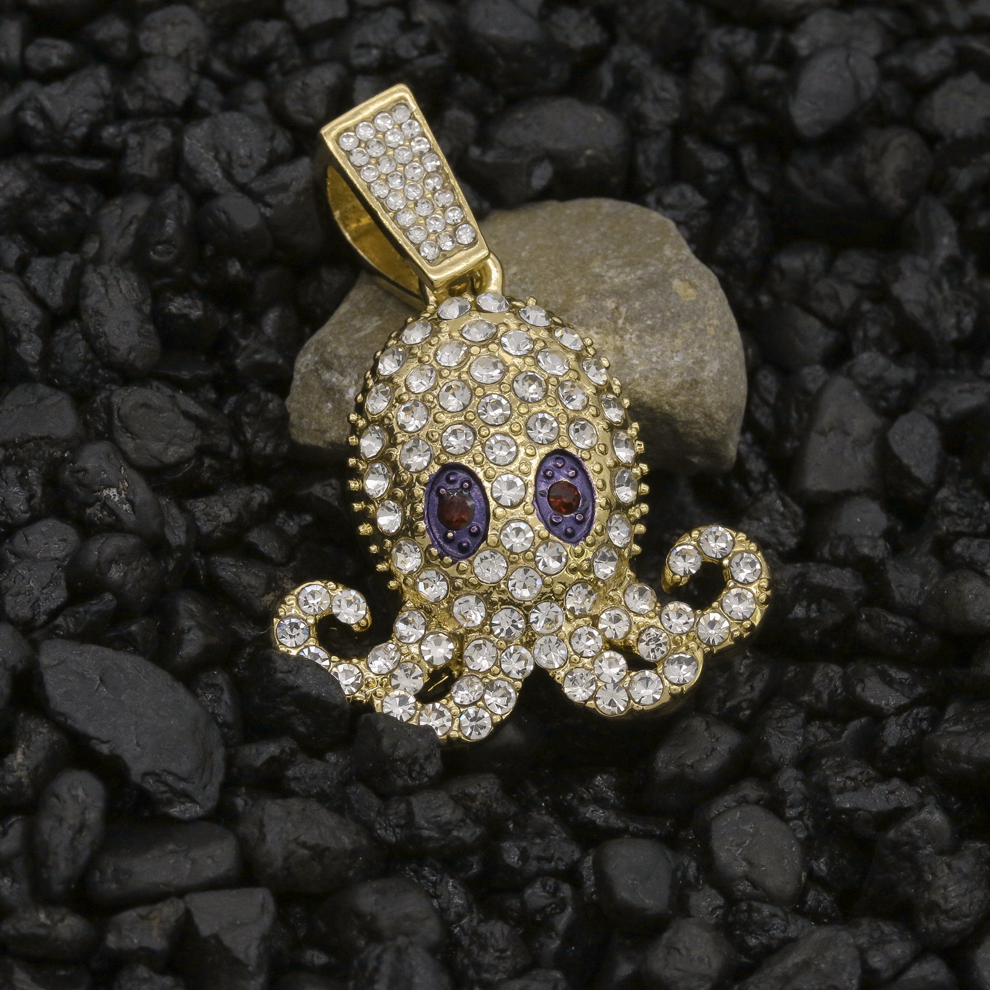 Purple Eye Squid Pendant Rope Necklace Chain Men's Hip Hop 18k Cz Jewelry