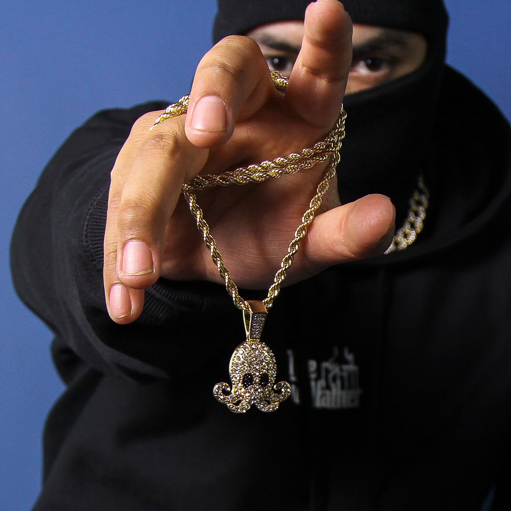 Purple Eye Squid Pendant Rope Necklace Chain Men's Hip Hop 18k Cz Jewelry