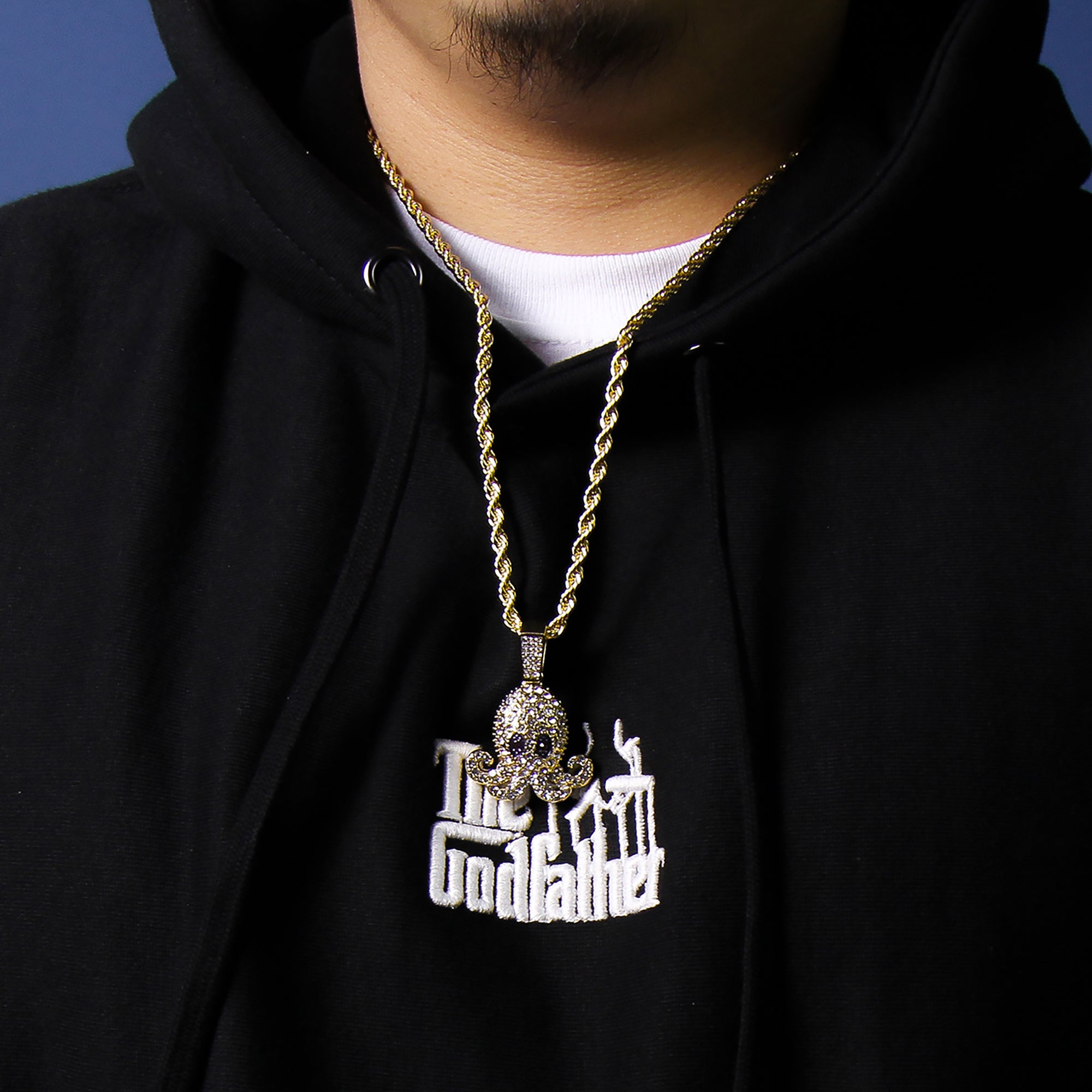 Purple Eye Squid Pendant Rope Necklace Chain Men's Hip Hop 18k Cz Jewelry