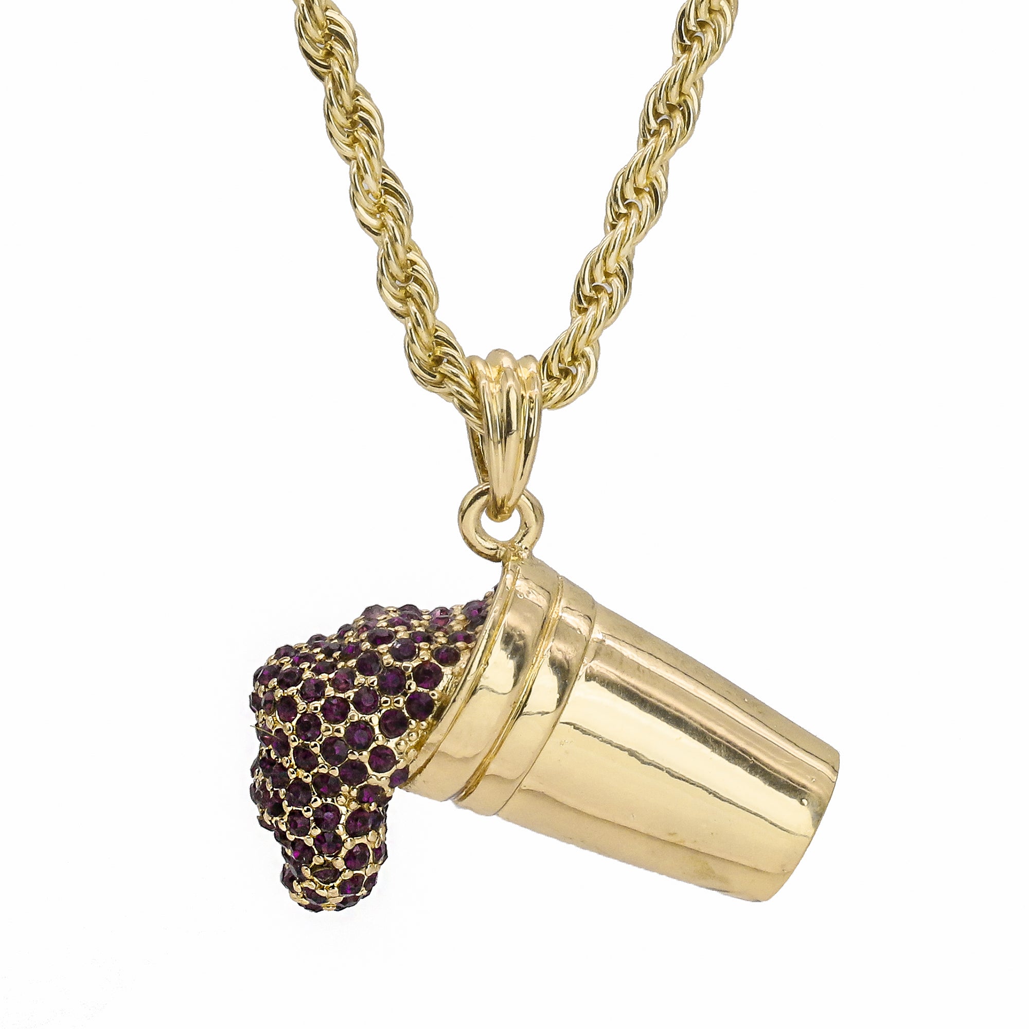 Purple Drank Pendant 18K 24" Rope Chain Hip Hop Jewelry