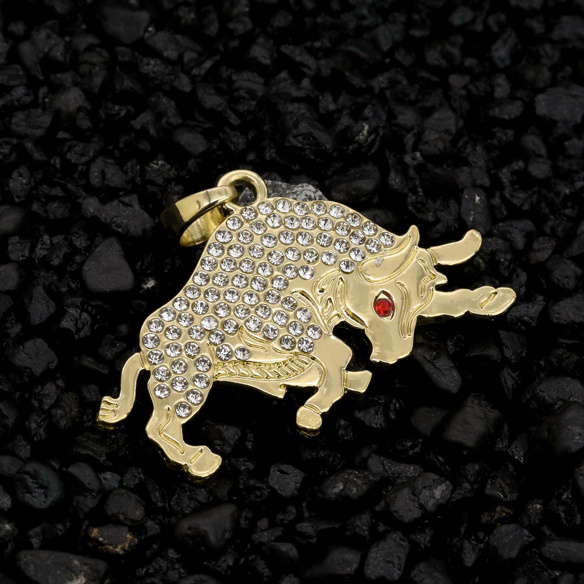 Red Eye Cz Bull Pendant 24" Rope Chain Hip Hop 18k Jewelry