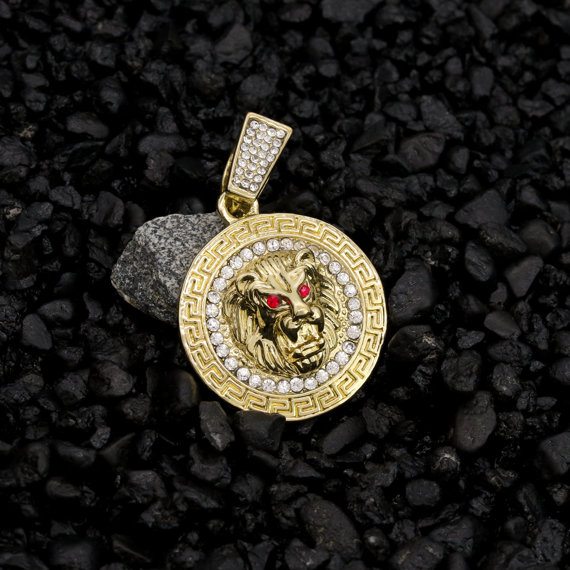 Red eye Lion Face Coin Pendant 24" Rope Chain Hip Hop 18k Jewelry