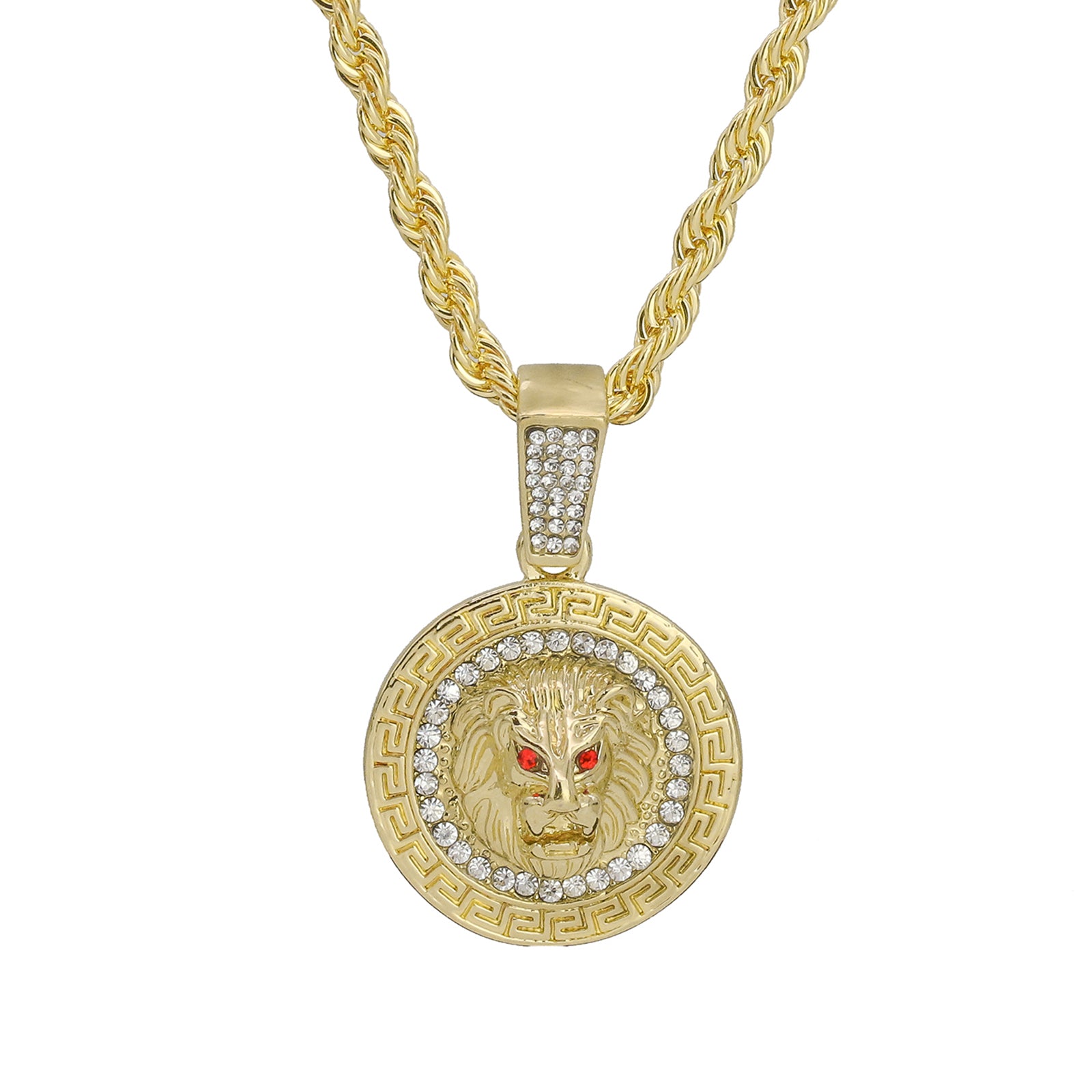 Red eye Lion Face Coin Pendant 24" Rope Chain Hip Hop 18k Jewelry