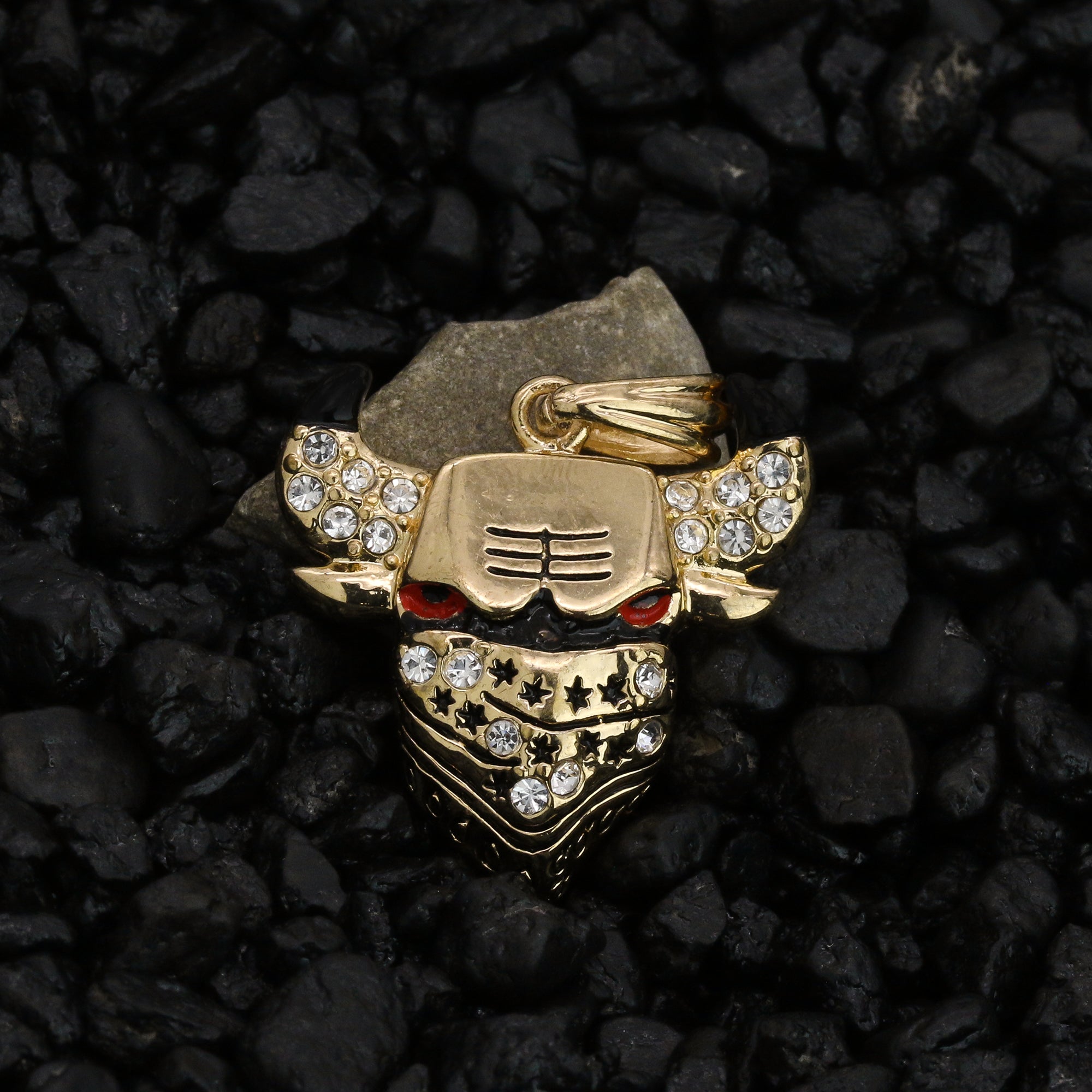 Red Eye Masked Bull Pendant 18K 24" Rope Chain Hip Hop Jewelry