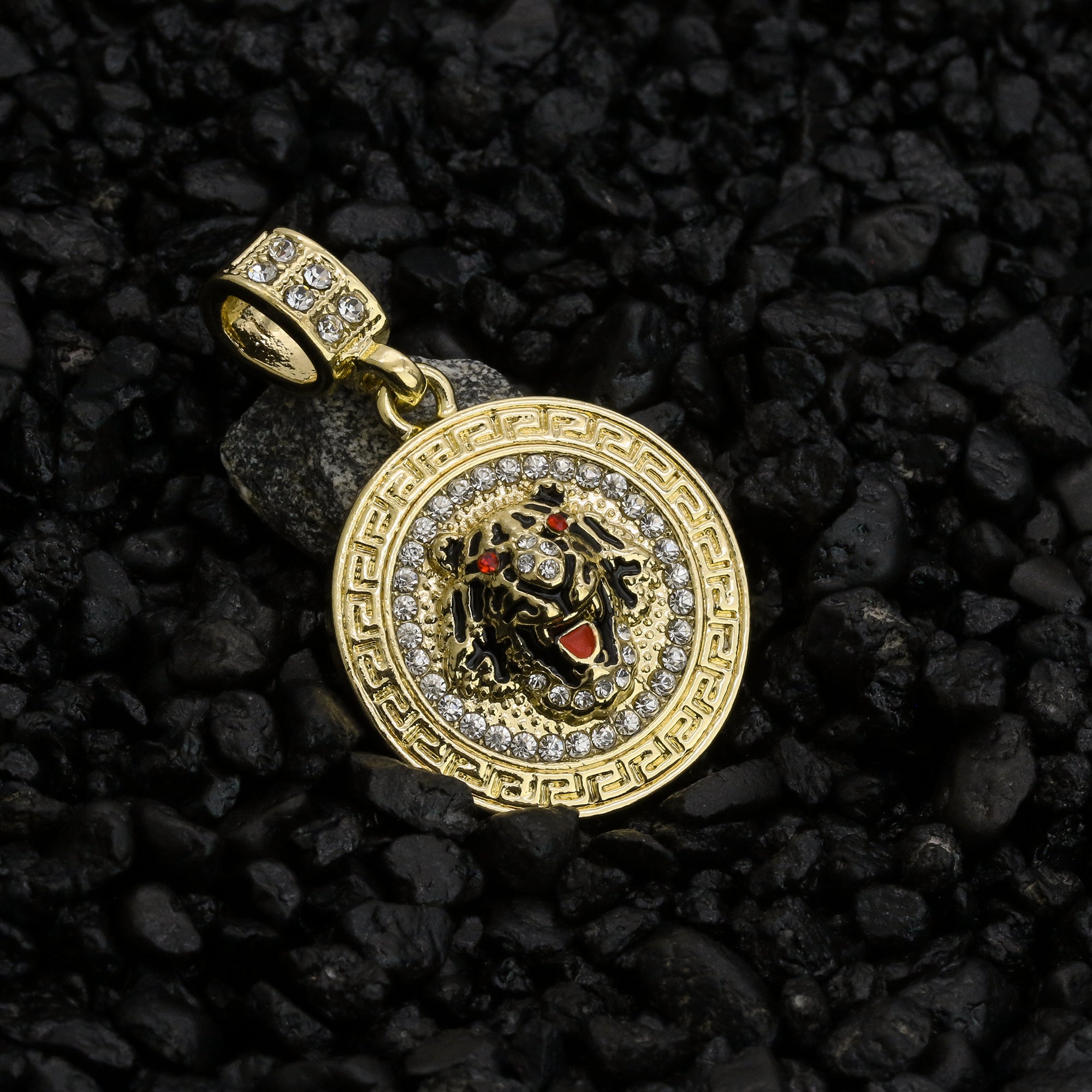 Red Eye Tiger Face Coin Pendant 24" Rope Chain Hip Hop 18k Jewelry