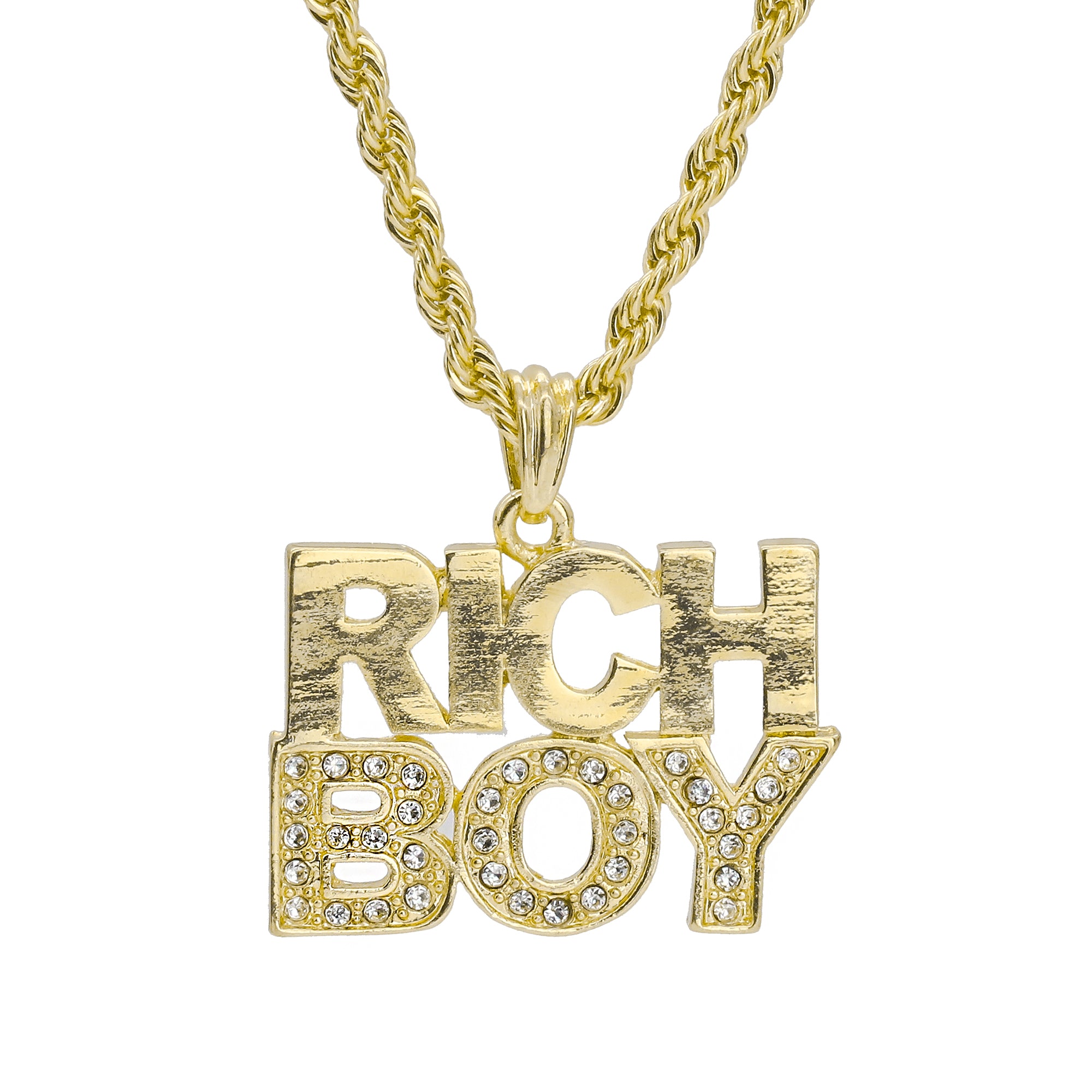 Rich Boy Pendant 24" Rope Chain Hip Hop Style 18k Gold Plated