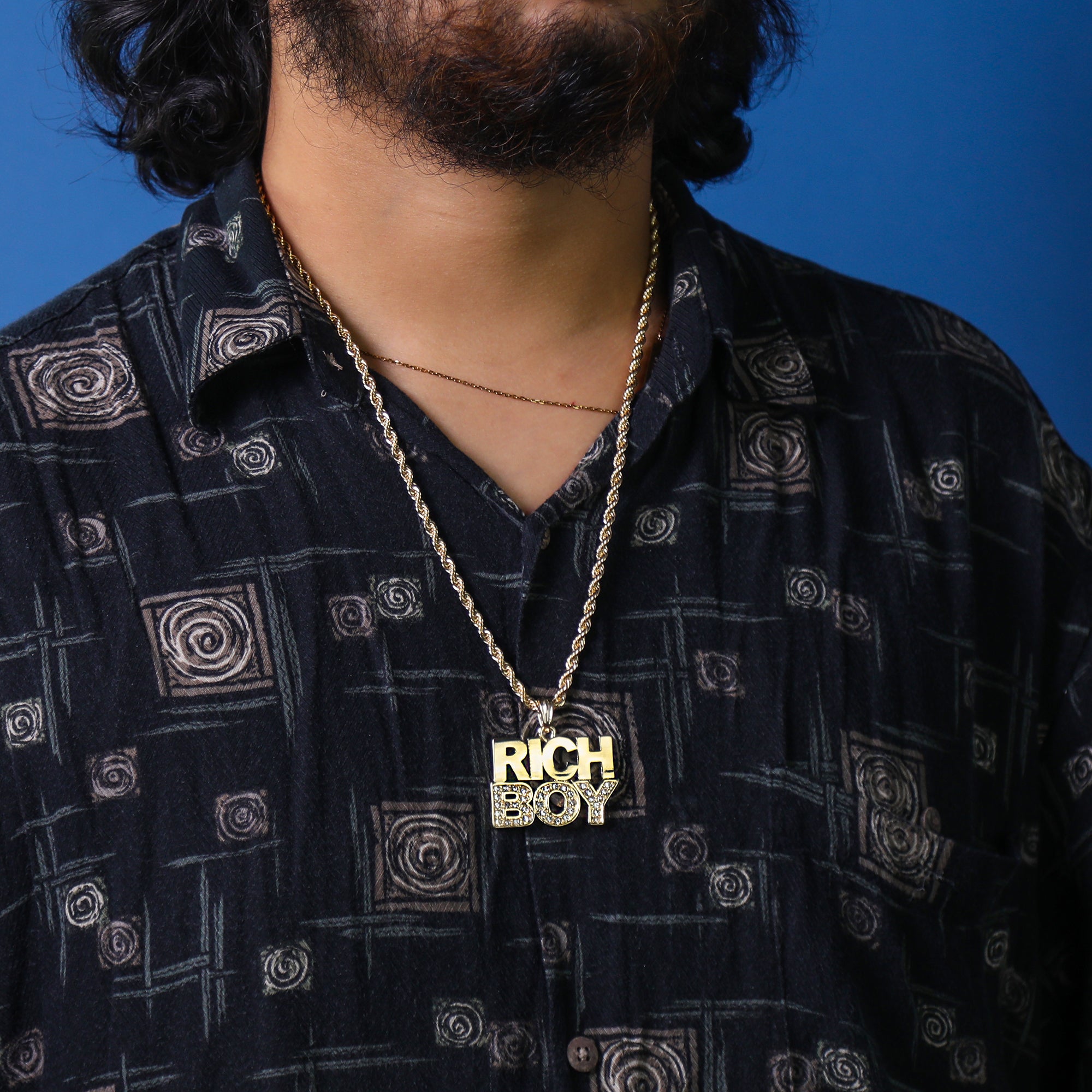 Rich Boy Pendant 24" Rope Chain Hip Hop Style 18k Gold Plated
