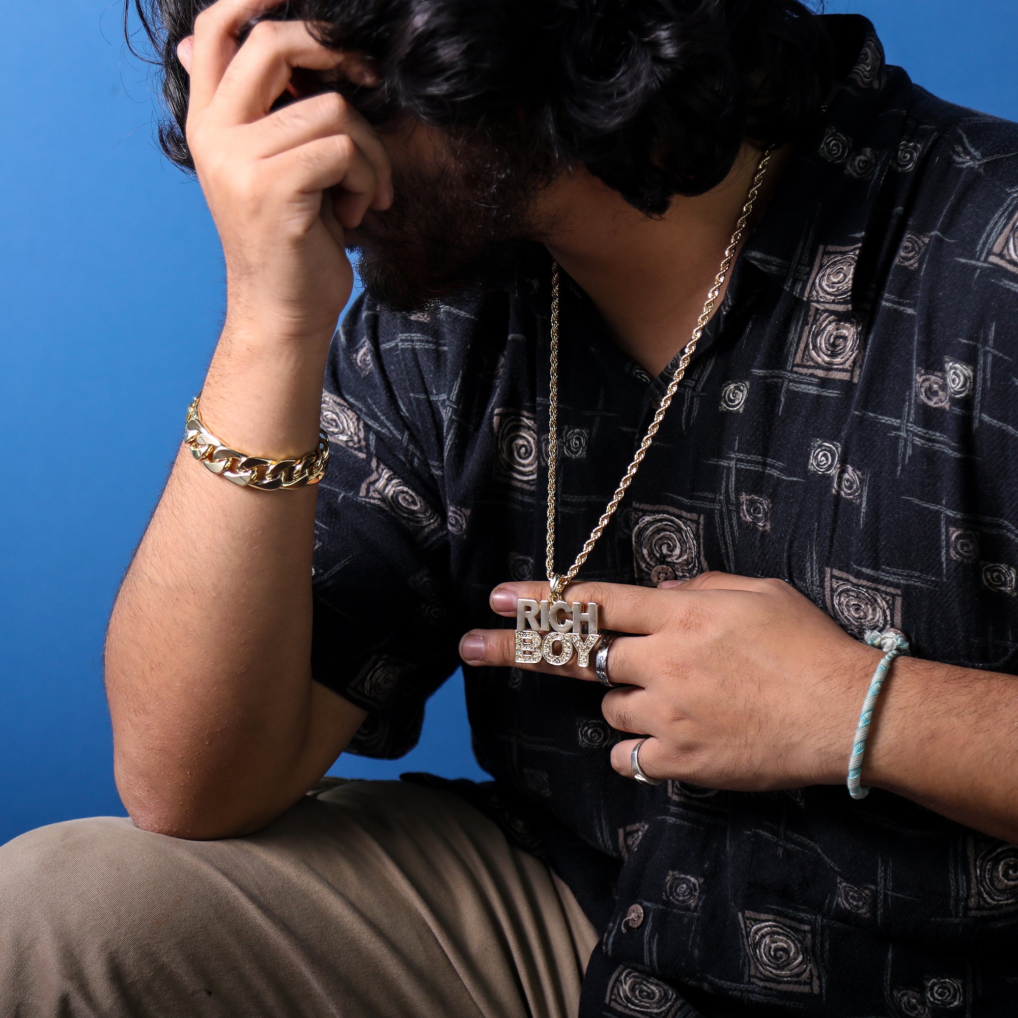 Rich Boy Pendant 24" Rope Chain Hip Hop Style 18k Gold Plated