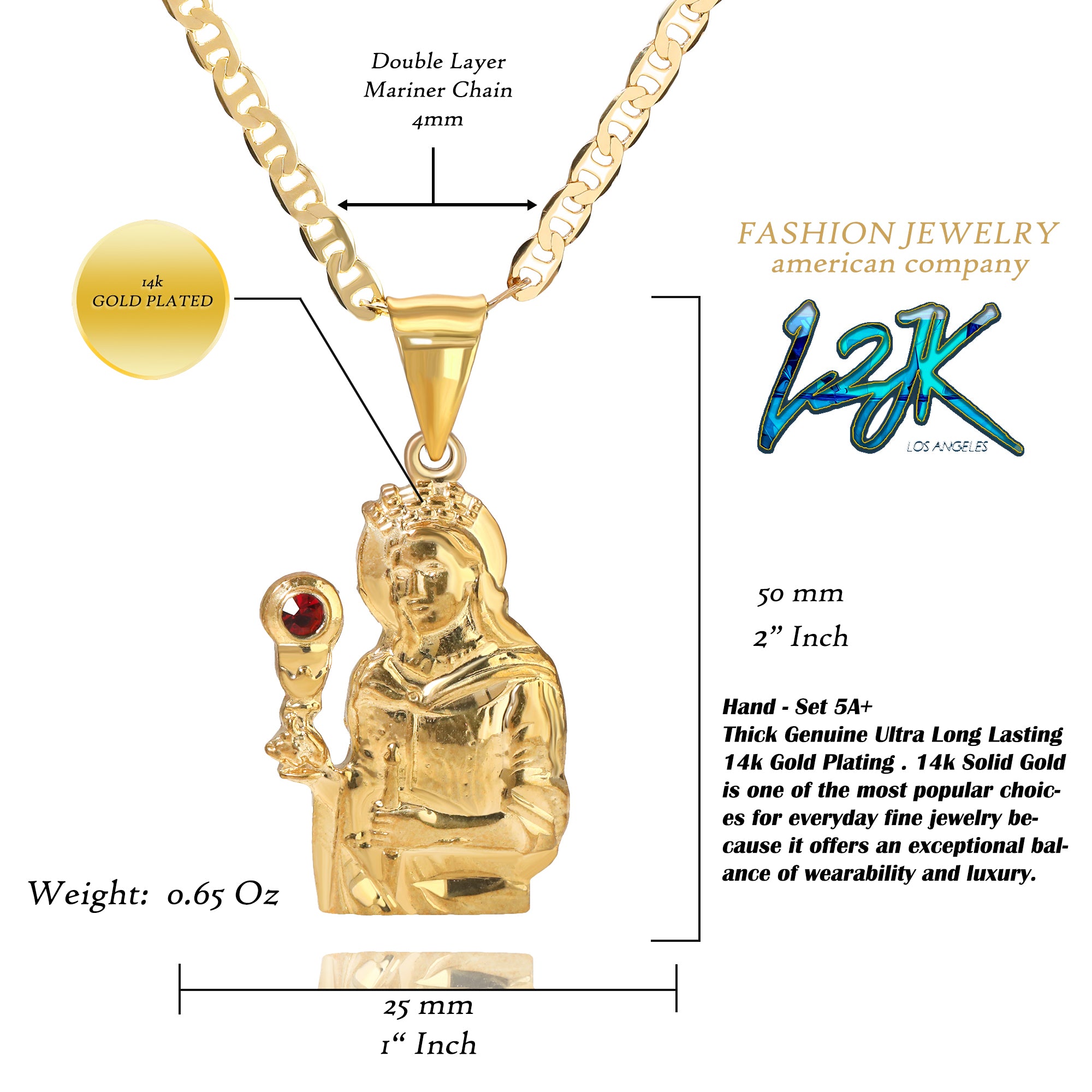 Santa Barbara Pendant Red Stone Mariner Chain 20" Gold Plated