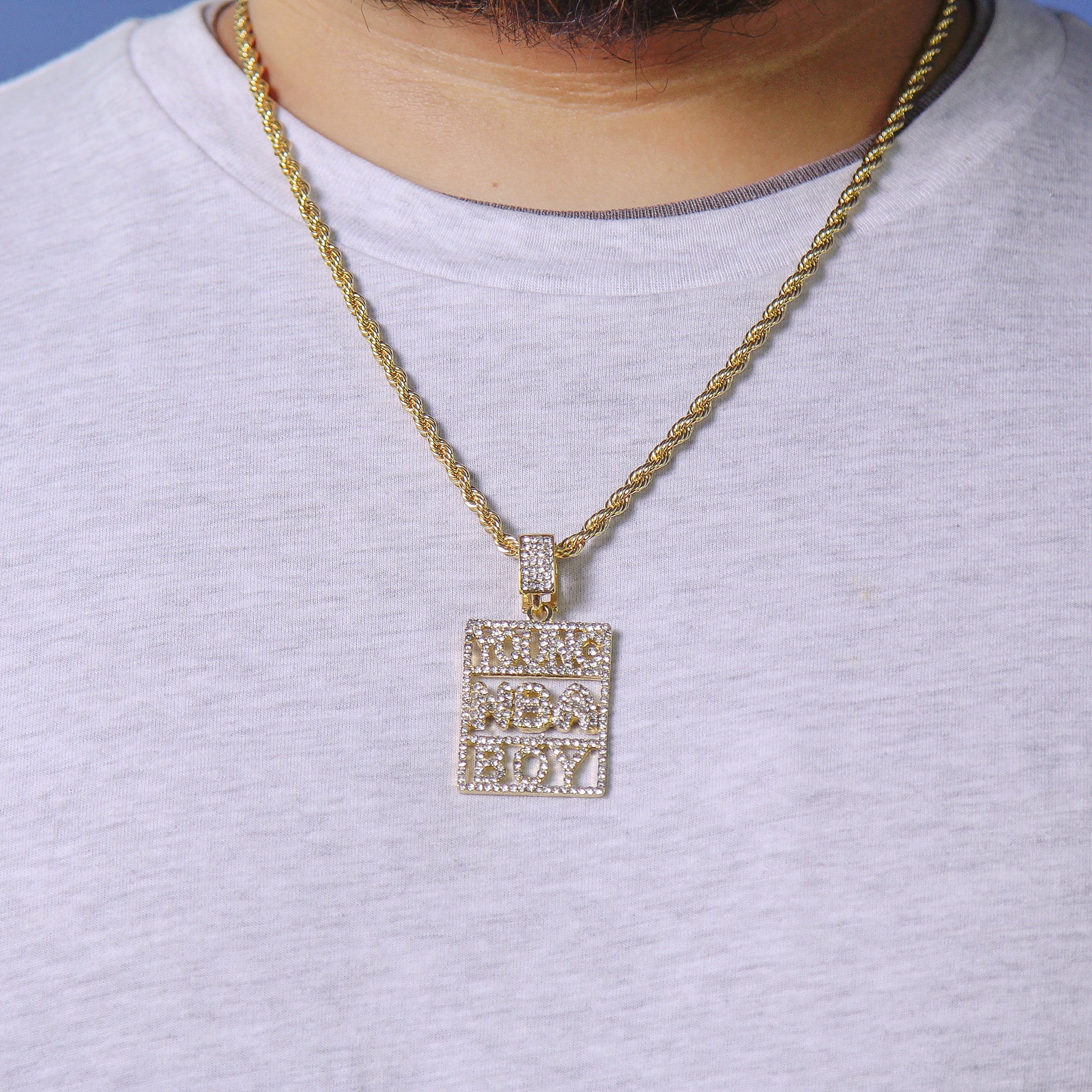 Rectanngle Never Broke Again Pendant Rope Chain Men's Hip Hop 18k Cz Jewelry Necklace