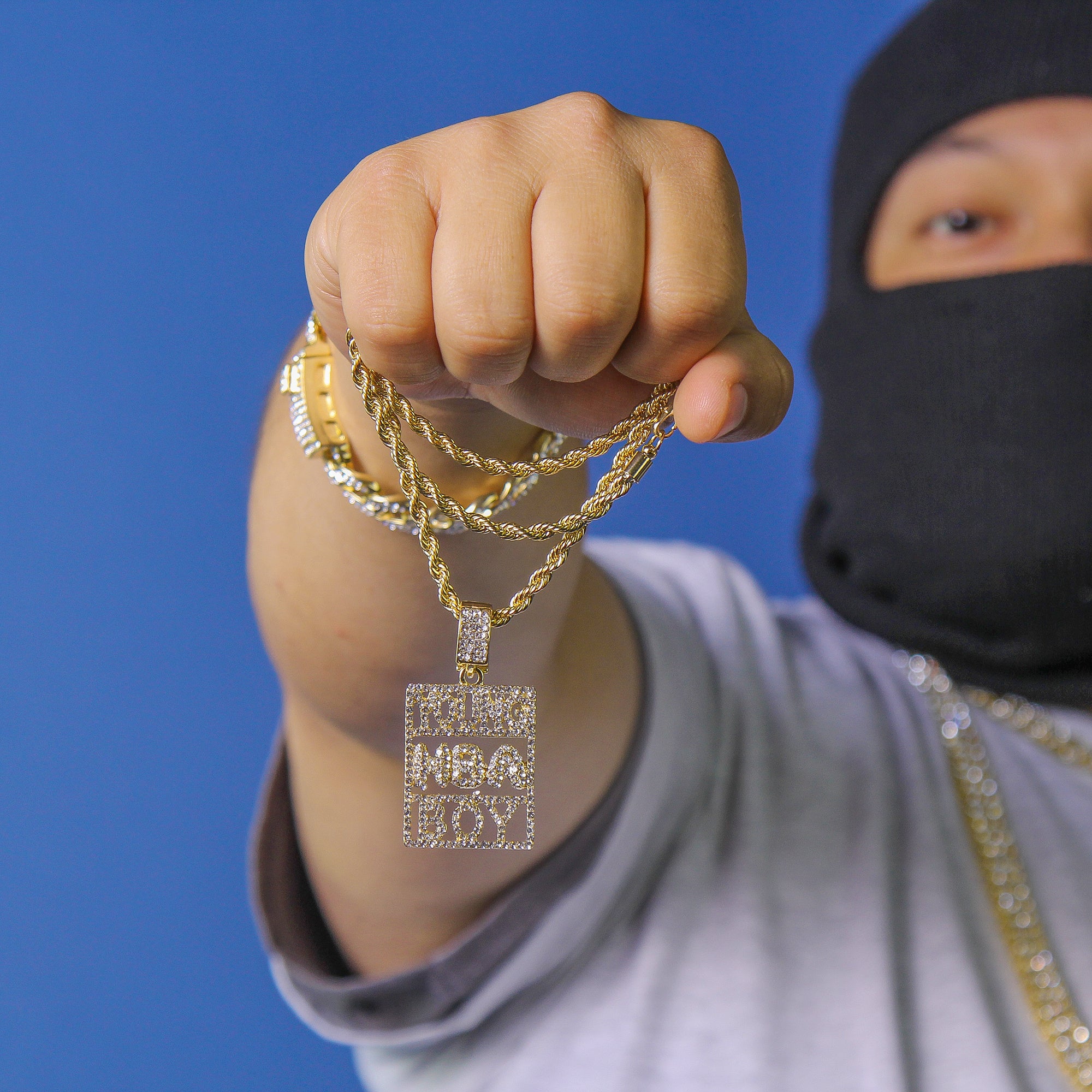 Rectanngle Never Broke Again Pendant Rope Chain Men's Hip Hop 18k Cz Jewelry Necklace