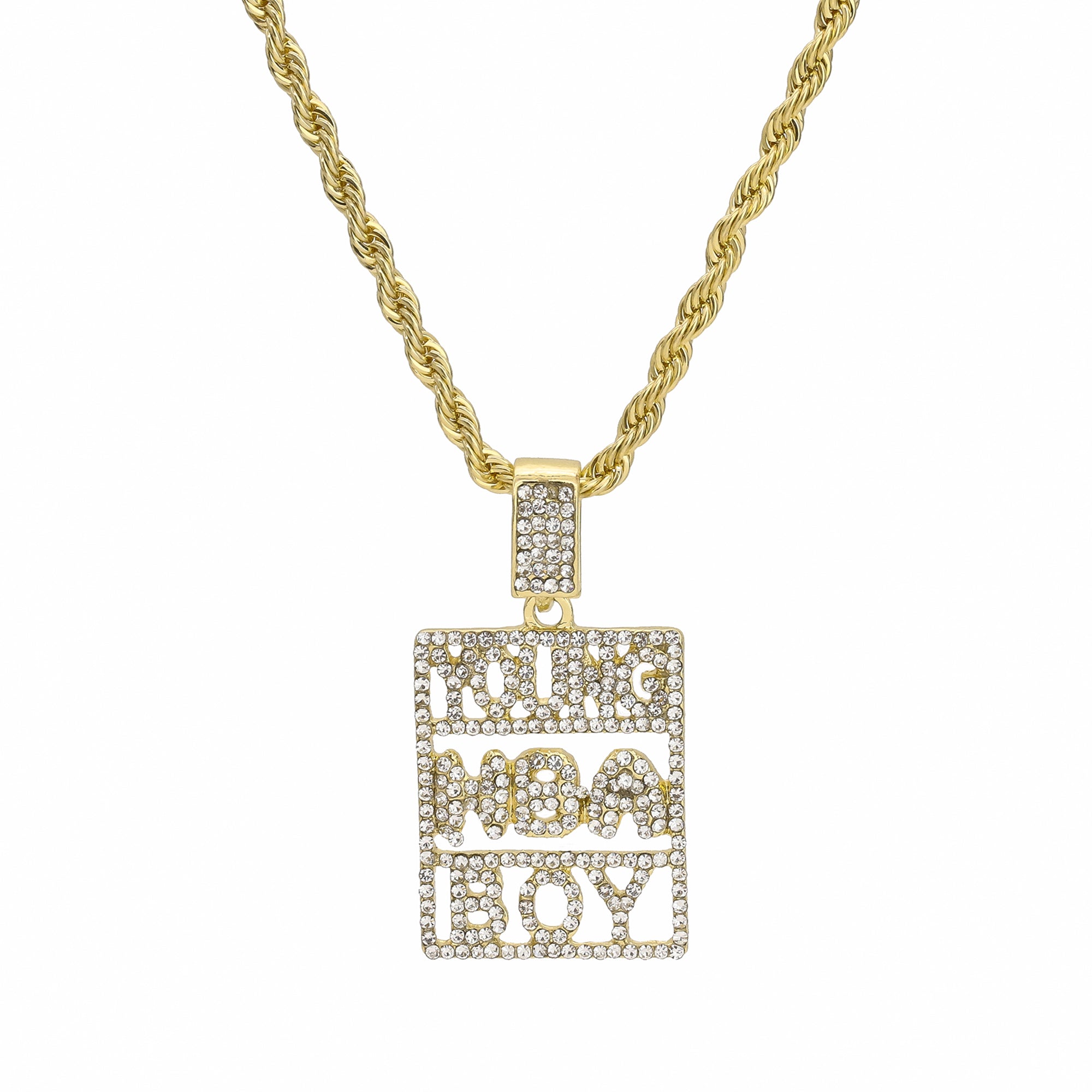 Rectanngle Never Broke Again Pendant Rope Chain Men's Hip Hop 18k Cz Jewelry Necklace