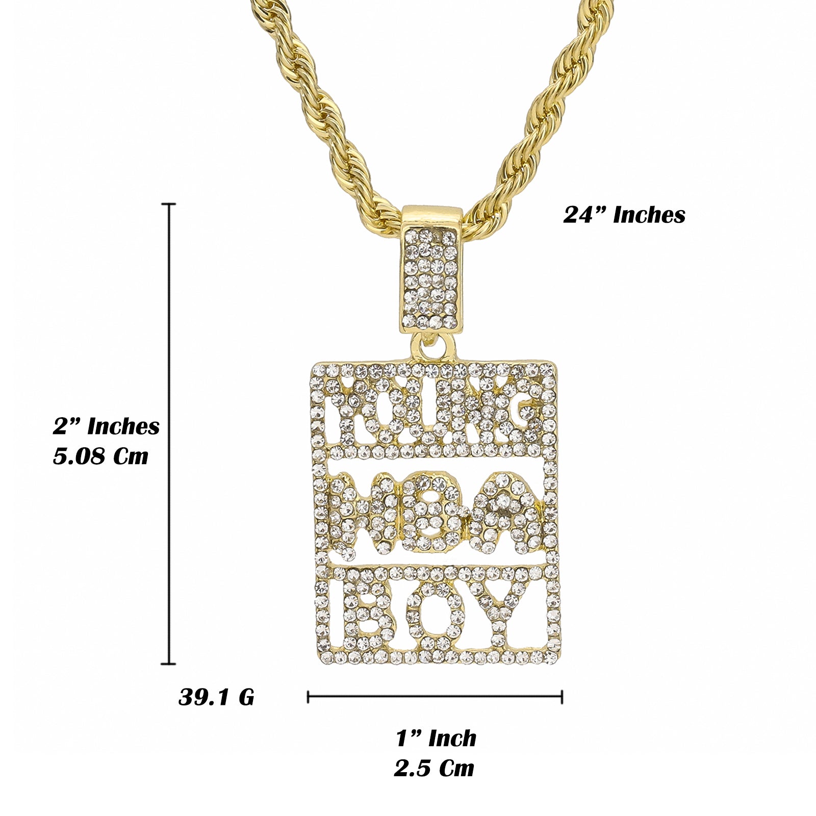 Rectanngle Never Broke Again Pendant Rope Chain Men's Hip Hop 18k Cz Jewelry Necklace