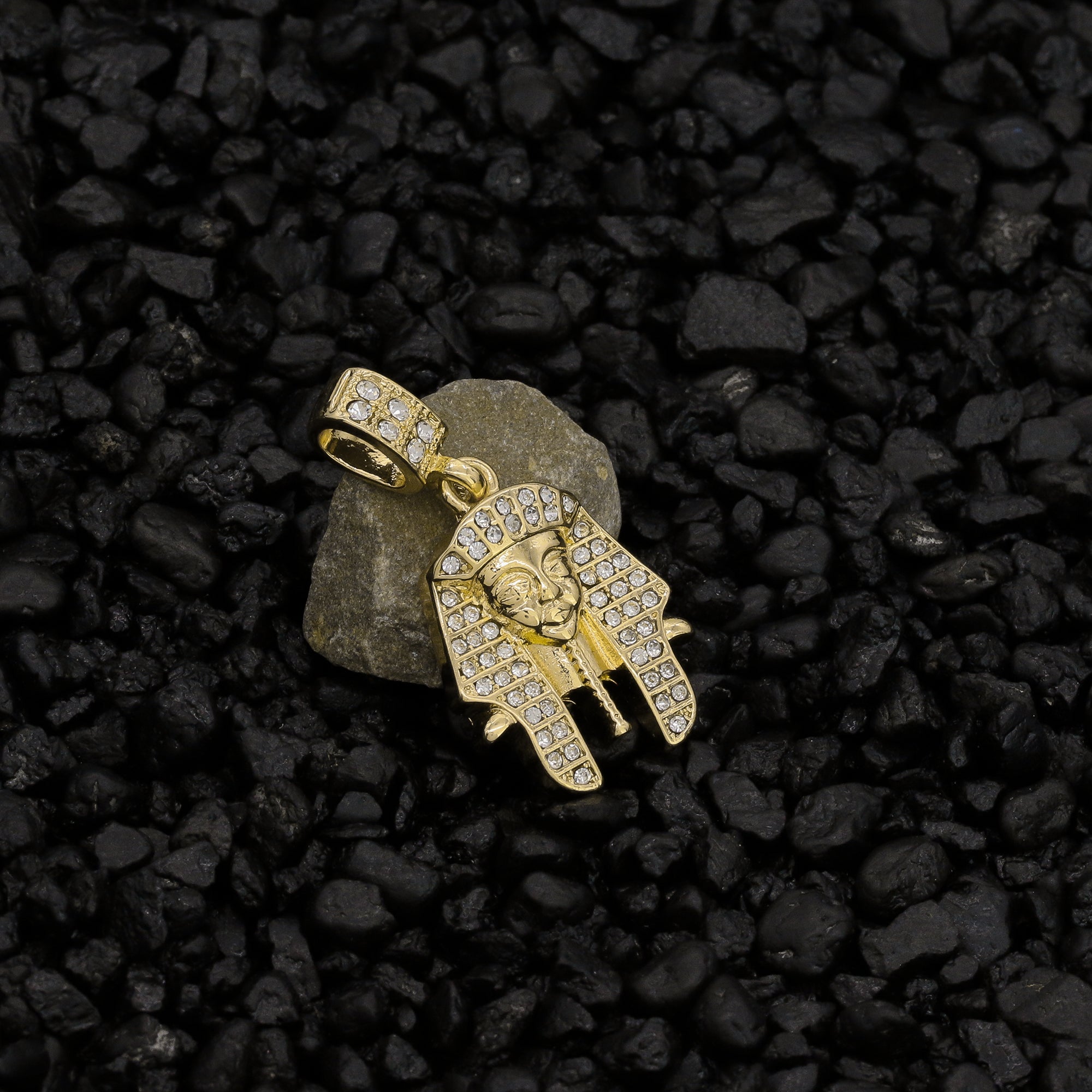 Small Cz Pharaoh Pendant 4mm 24" Rope Chain 18k Gold Plated