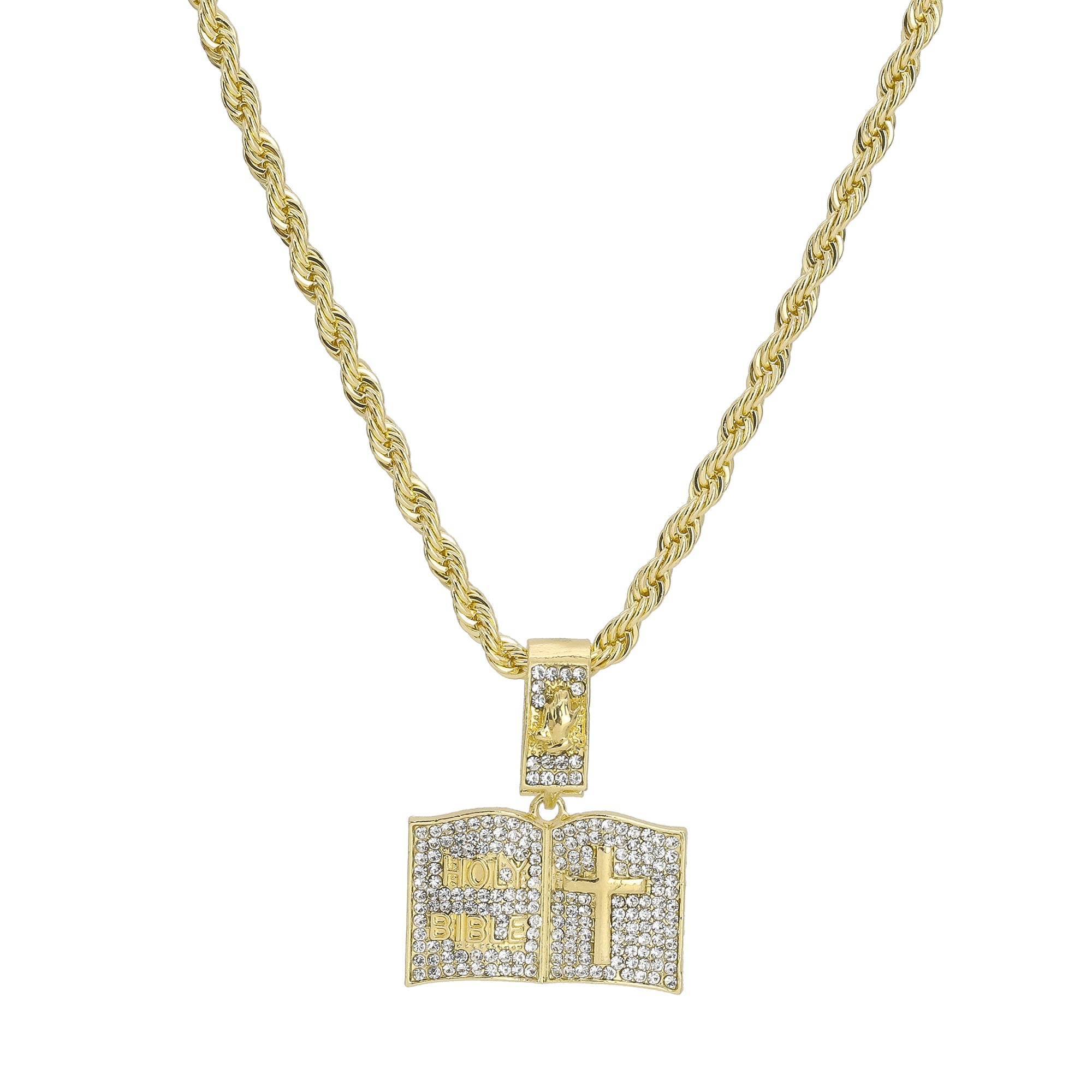 Small Holy Bible Pendant Rope Chain Men's Hip Hop 18k Cz Jewelry Necklace Choker