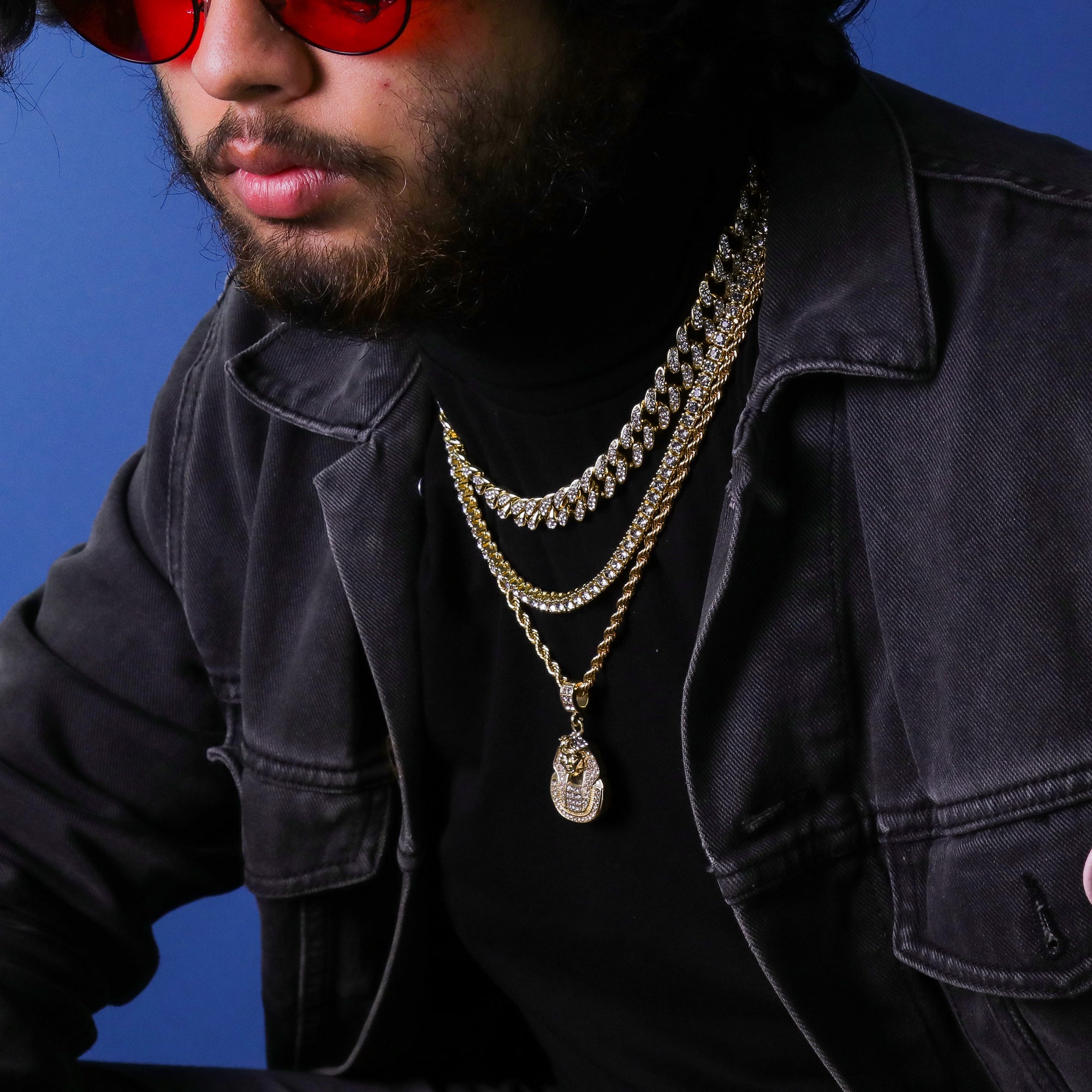 Snake Crown Pharaoh Pendant 24" Rope Chain Hip Hop 18k Jewelry