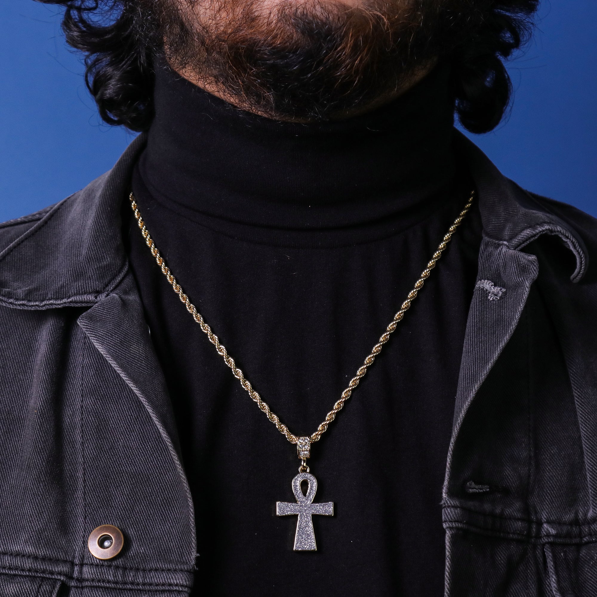 Stardust Ankh Pendant 24" Rope Chain Hip Hop 18k Jewelry