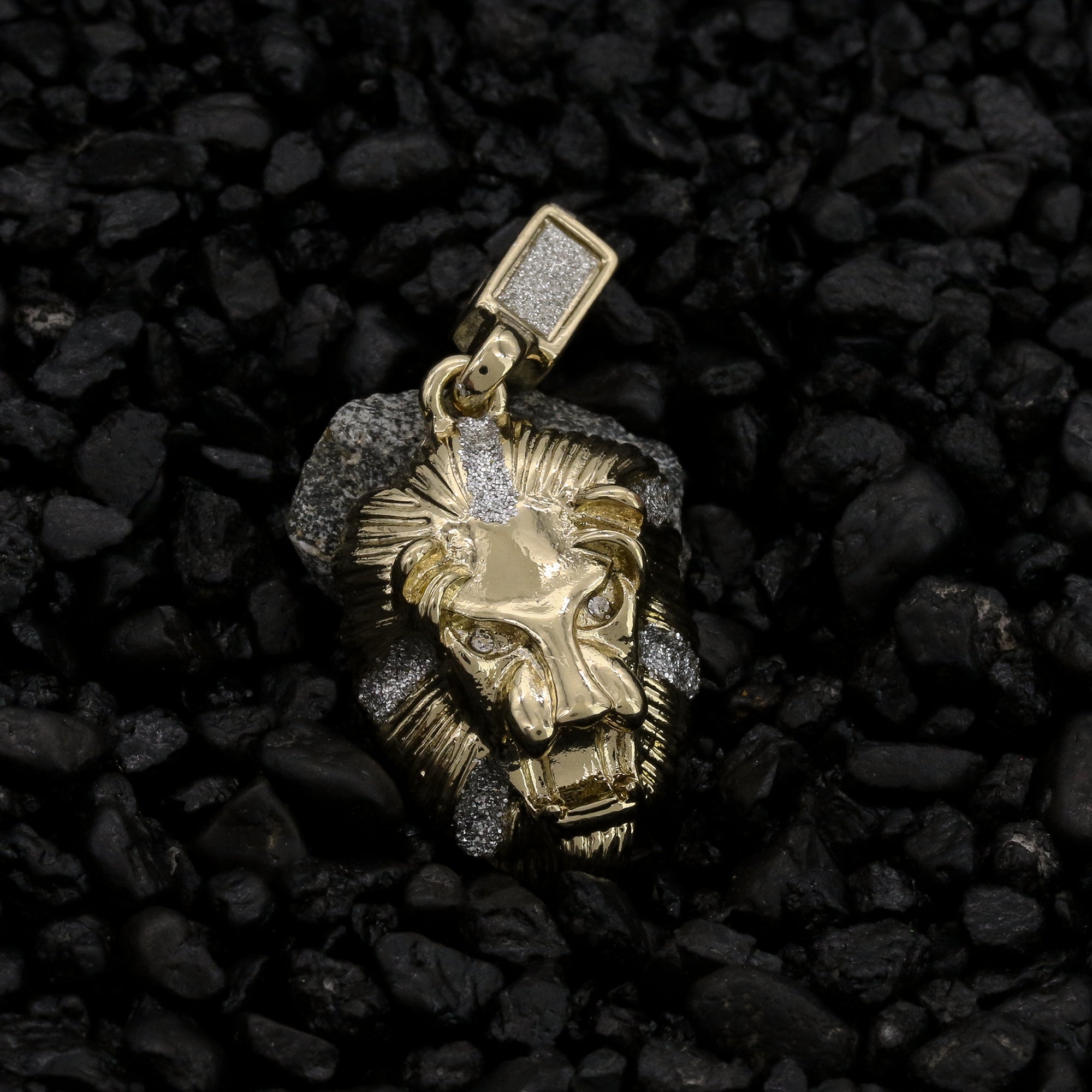 Stardust Stripes Lion Face Pendant 24" Rope Chain Hip Hop 18k Jewelry