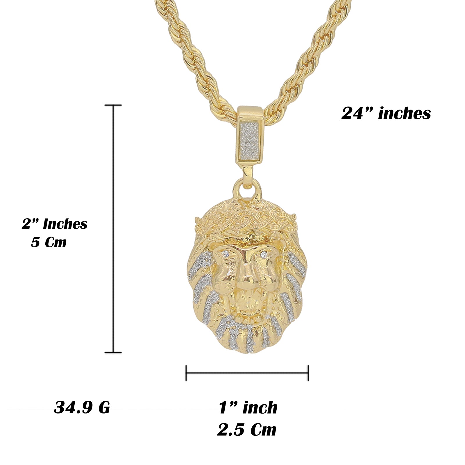 Thorn Crown Lion Pendant 4mm 24" Rope Chain 18k Gold Plated