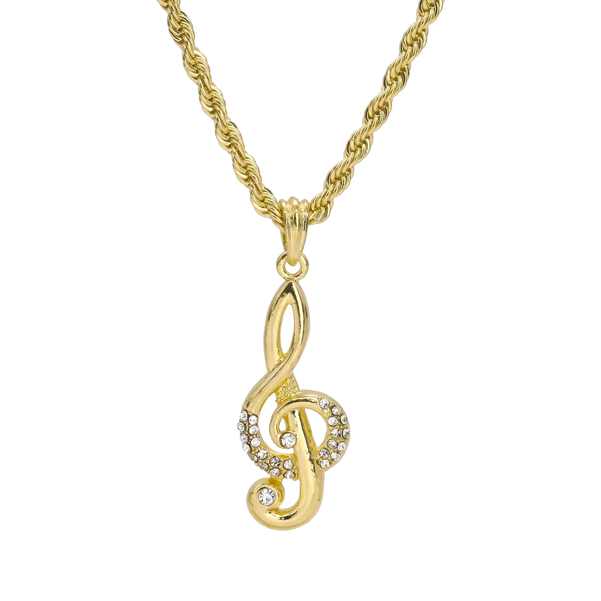 Treble Clef Pendant 24" Rope Chain Hip Hop Style 18k Gold Plated