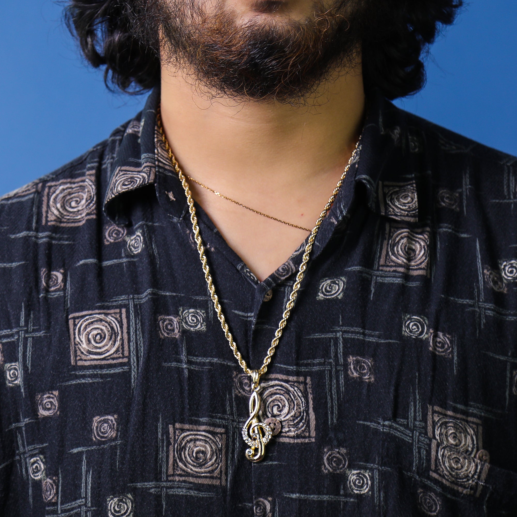 Treble Clef Pendant 24" Rope Chain Hip Hop Style 18k Gold Plated