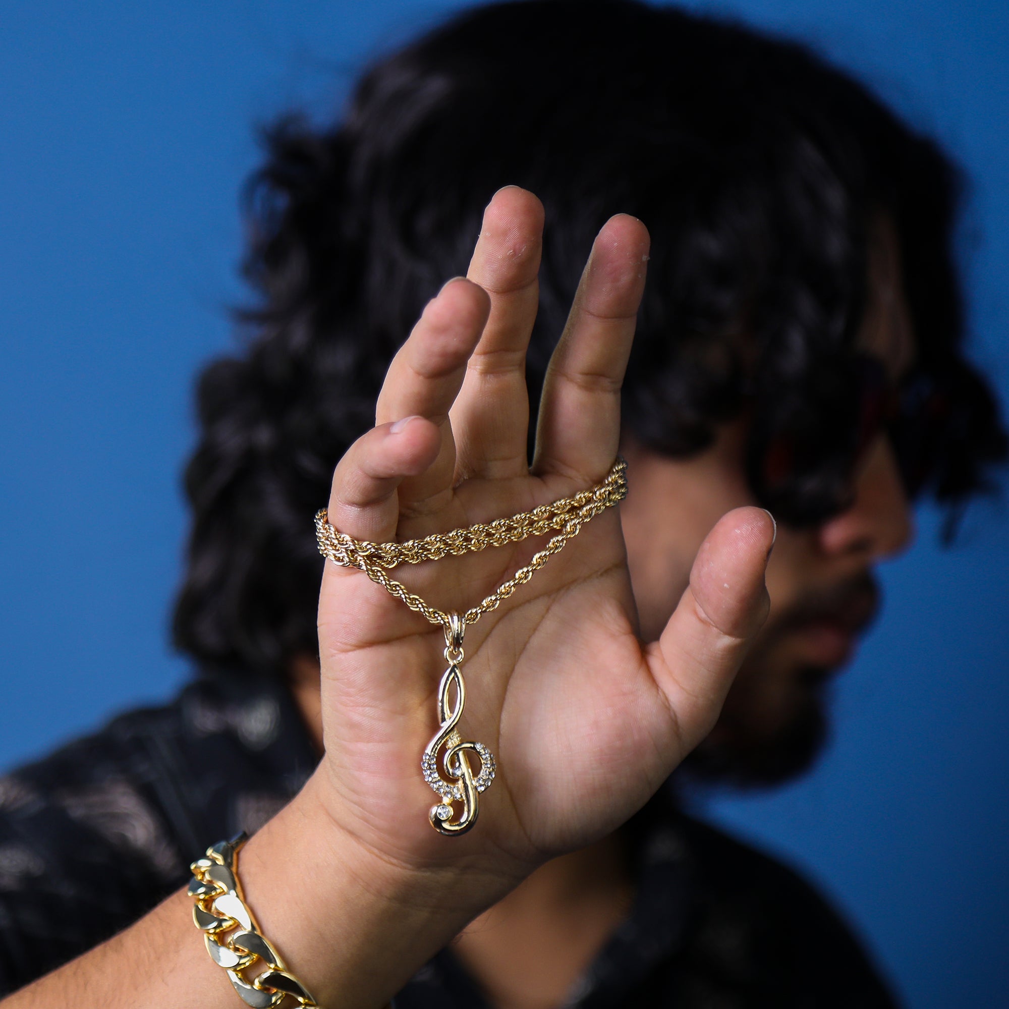 Treble Clef Pendant 24" Rope Chain Hip Hop Style 18k Gold Plated