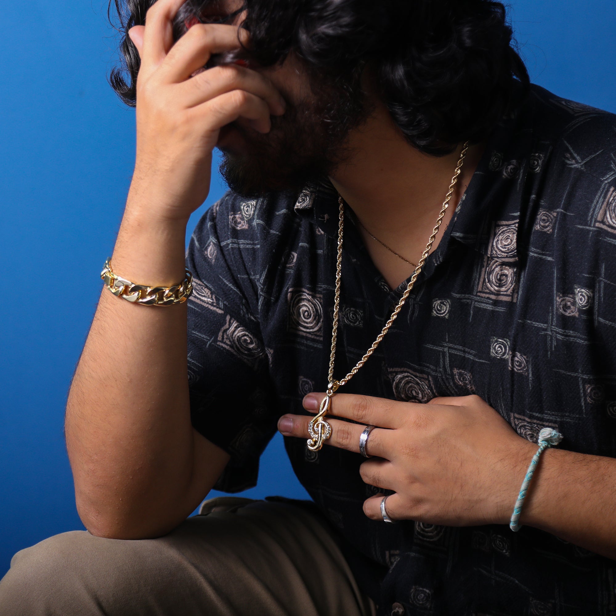 Treble Clef Pendant 24" Rope Chain Hip Hop Style 18k Gold Plated