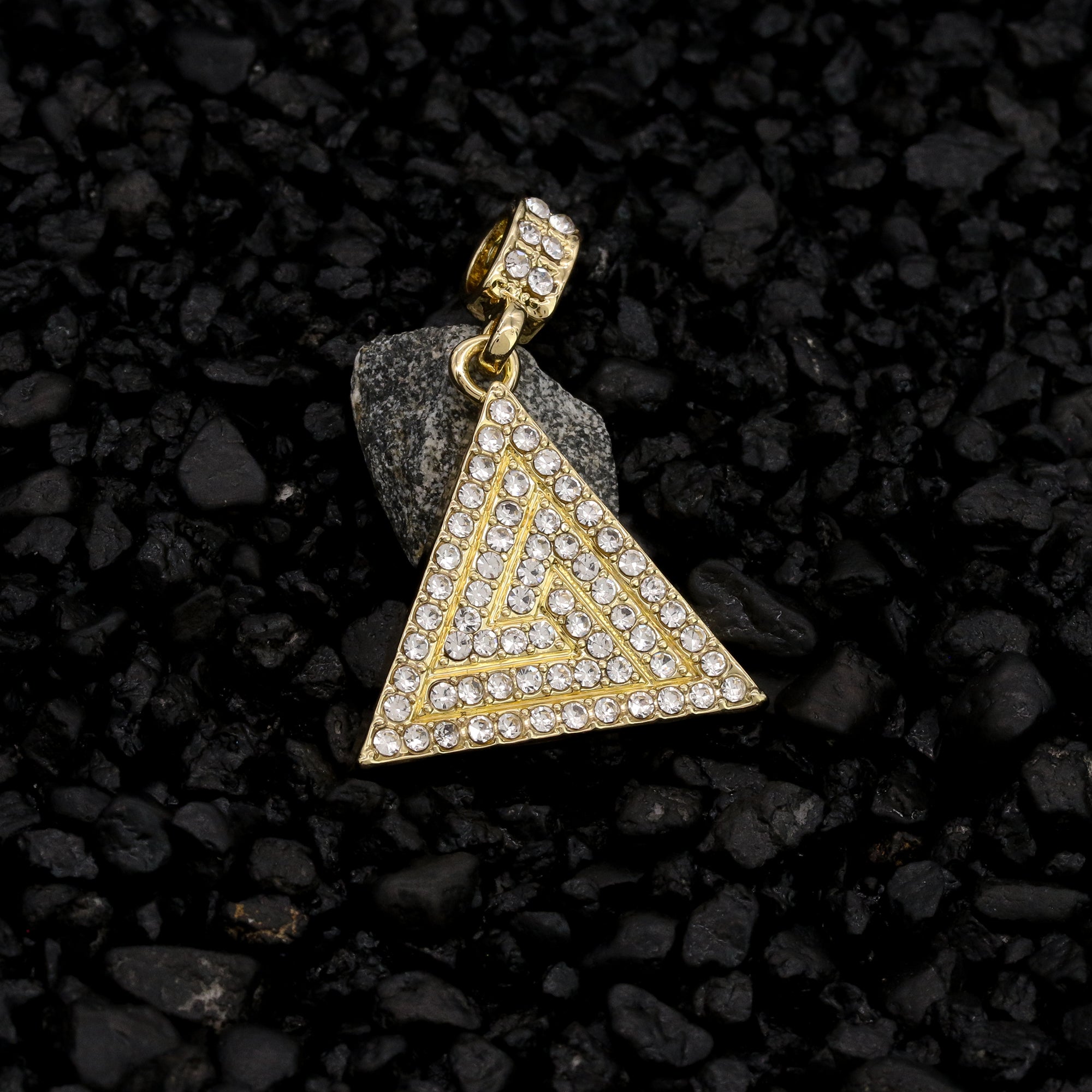 Triangle Pattern Pyramid Pendant 24" Rope Chain Hip Hop 18k Jewelry