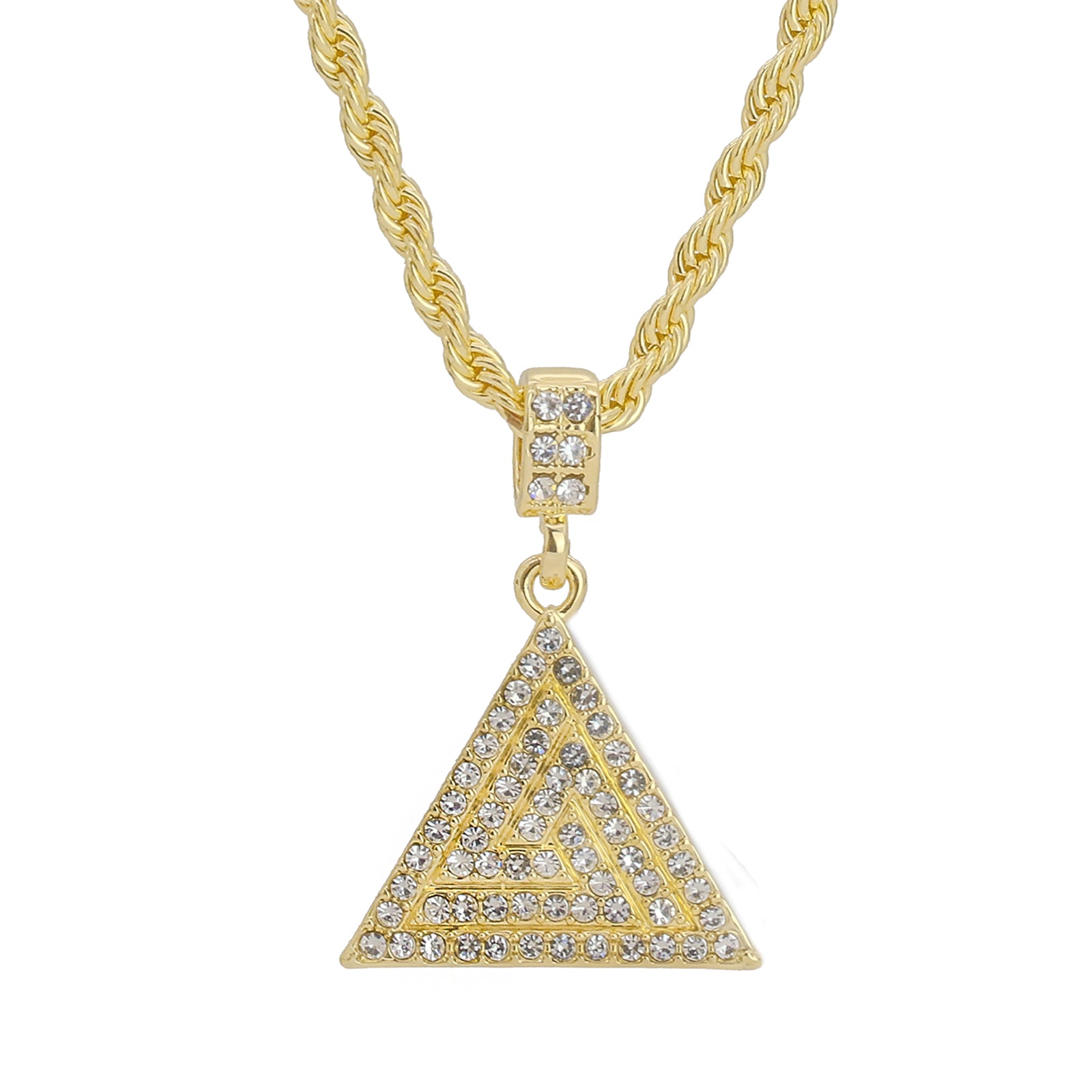 Triangle Pattern Pyramid Pendant 24" Rope Chain Hip Hop 18k Jewelry