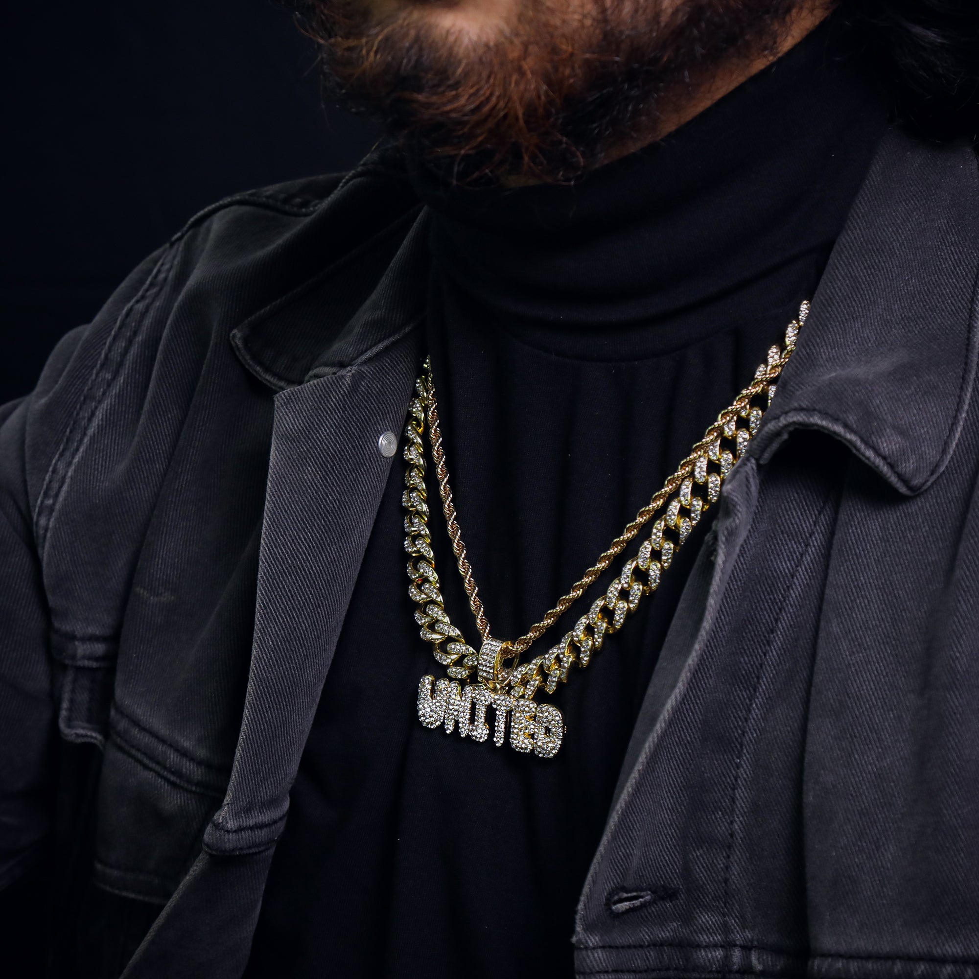 United Word Pendant 24" Rope Chain Hip Hop Style 18k Gold Plated