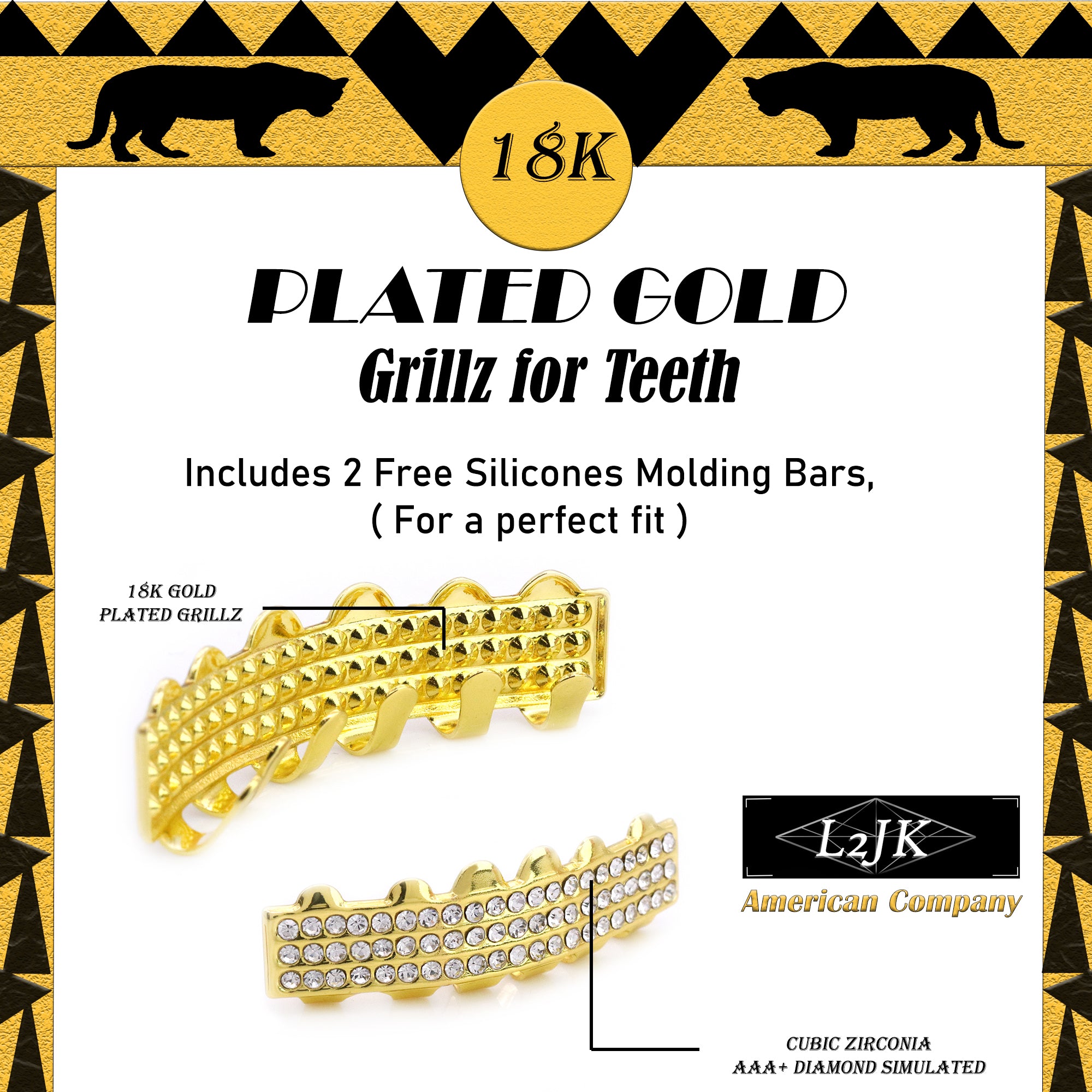 3 ROW 18k GOLD FULLY ICED TOP & BOTTOM GRILLZ