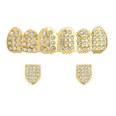 18k GOLD FULLY ICED TOP & SINGLE TOOTH BOTTOM GRILLZ AP
