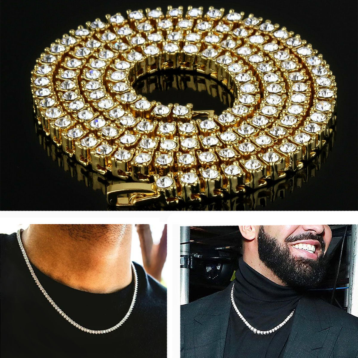 GOLD TENNIS CHAIN 18" 20" 24" 30"
