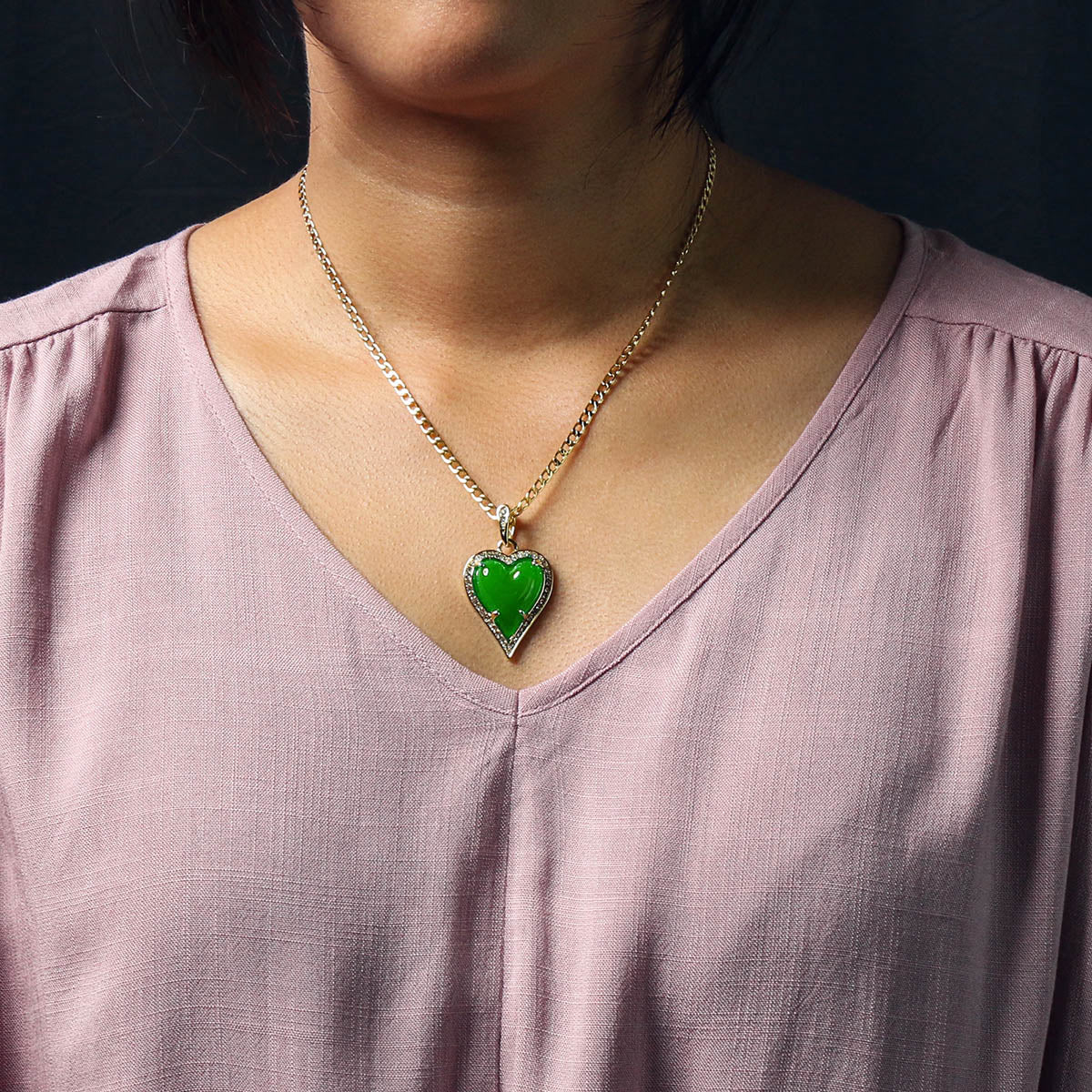 Green Heart Women's Jade Chain Pendant Necklace