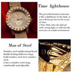 3 Rings Gold Ice Out Techno KING Watch Big Cz