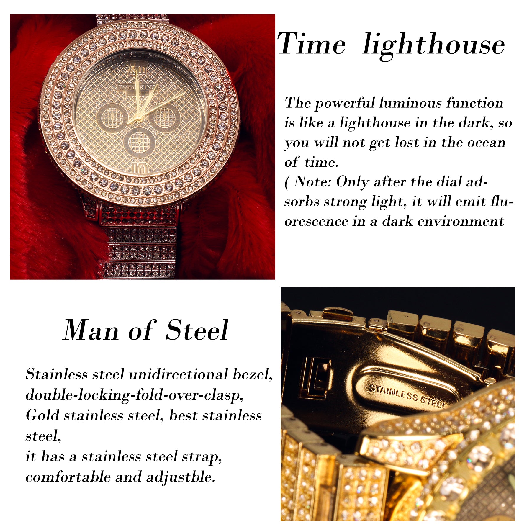 3 Rings Gold/Silver Ice Out Techno KING Watch