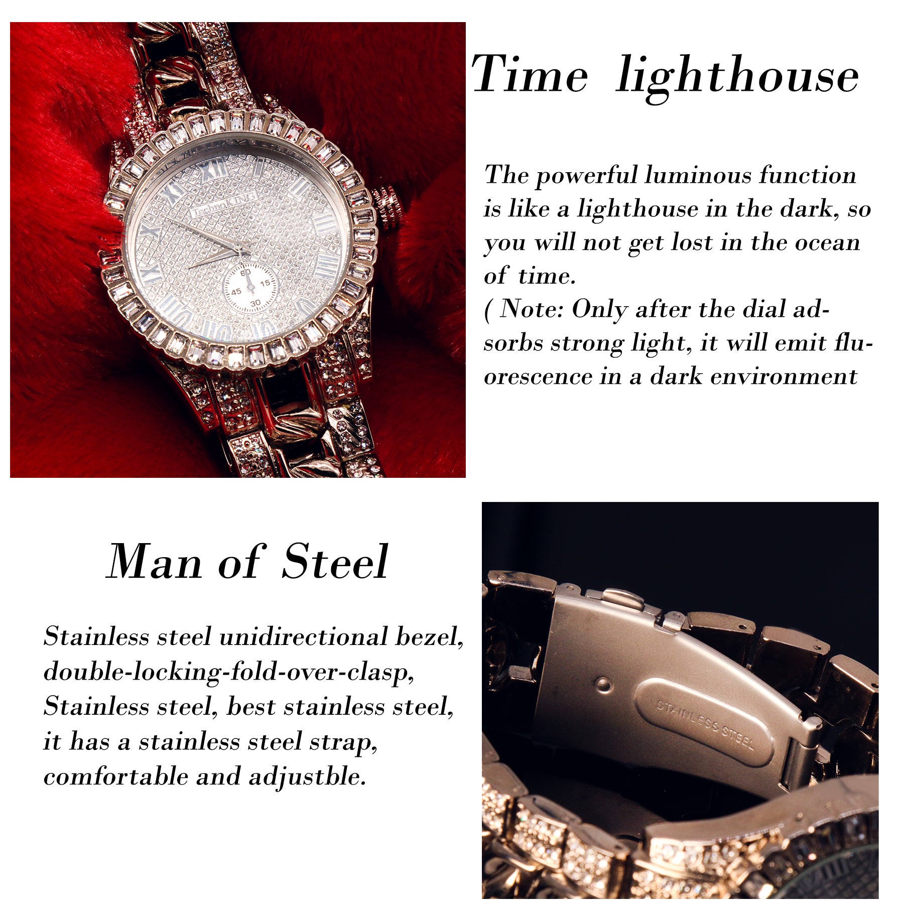 Xll Diamond Cut Ice Out White Gold Techno KING Watch Big Cz