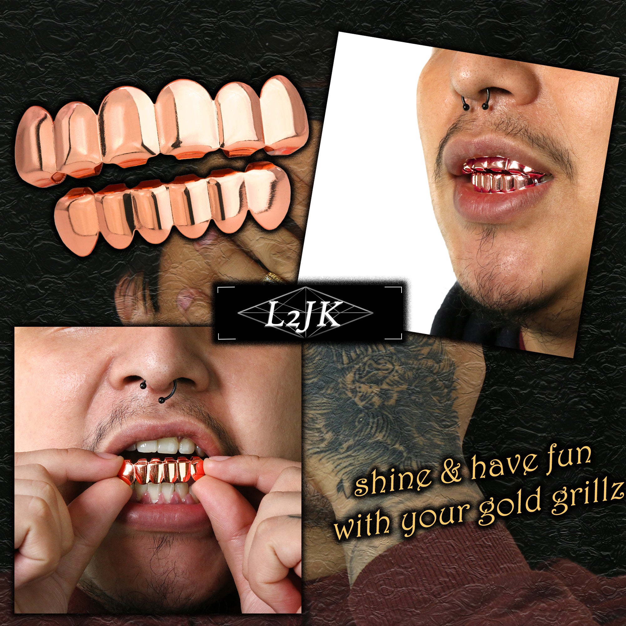 18k ROSE GOLD TOP & BOTTOM PLAIN GRILLZ