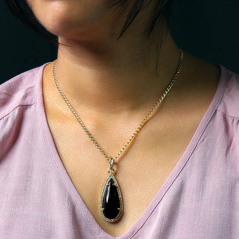 Black Tear Women's Jade Cuban Chain Pendant Necklace