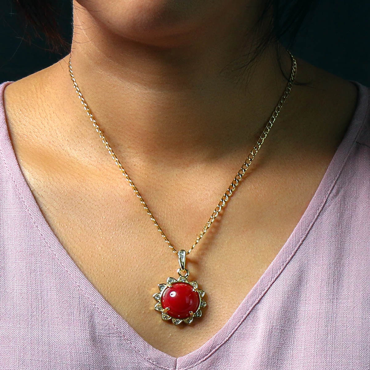 Red Round Women's Jade Chain Pendant Necklace