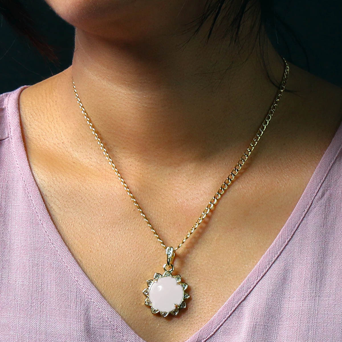White Round Women's Jade Chain Pendant Necklace
